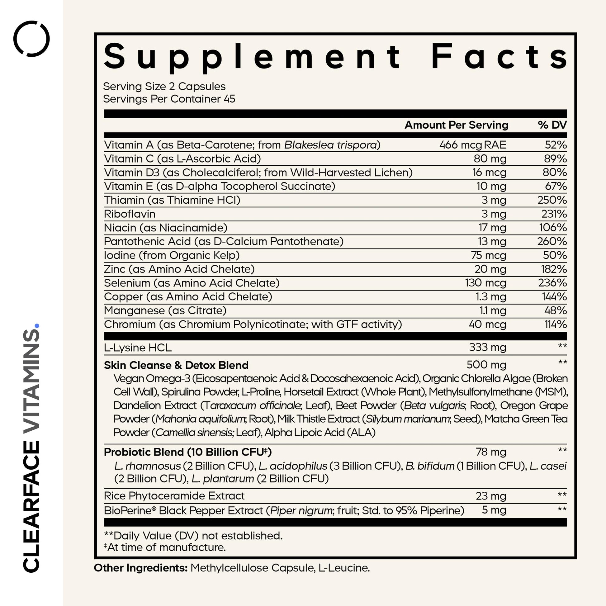Codeage Clearface Pantothenic Acid, Niacin Supplement, Vitamins A, C, D3, E, Probiotics, Zinc, Riboflavin, Thiamin, L-Lysine HCL & Omega-3, Niacinamide, Skin Botanical Blend - Non-GMO - 90 Capsules Codeage buy supplements canada