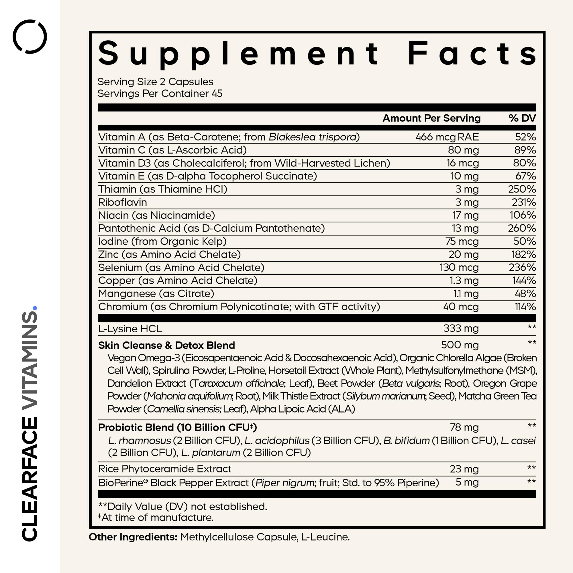 Codeage Clearface Pantothenic Acid, Niacin Supplement, Vitamins A, C, D3, E, Probiotics, Zinc, Riboflavin, Thiamin, L-Lysine HCL & Omega-3, Niacinamide, Skin Botanical Blend - Non-GMO - 90 Capsules Codeage buy supplements canada