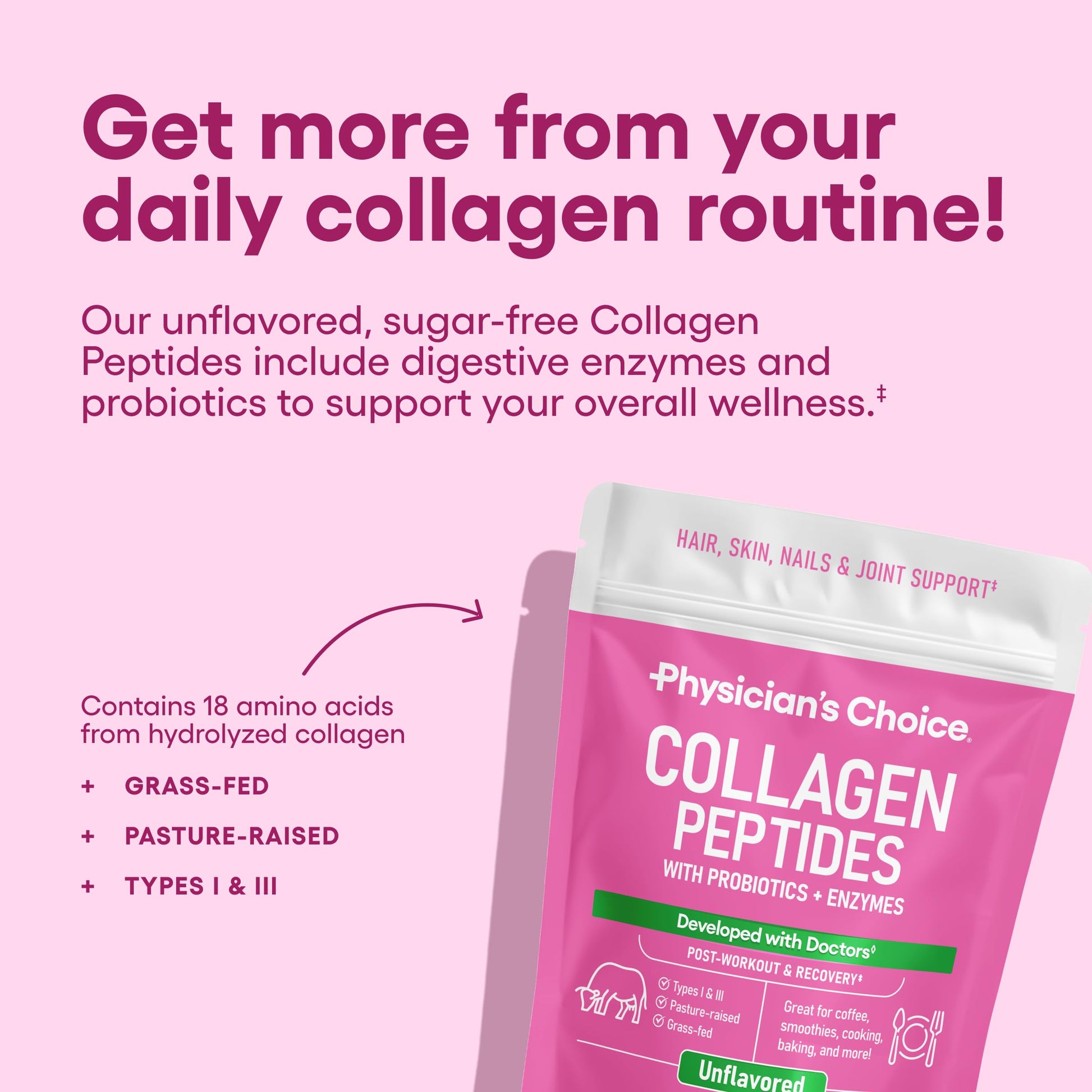 Physician's CHOICE Collagen Peptides - Hydrolyzed Protein Powder for Hair, Skin, Joints - Grass Fed, Non-GMO Physician's CHOICE buy supplements canada