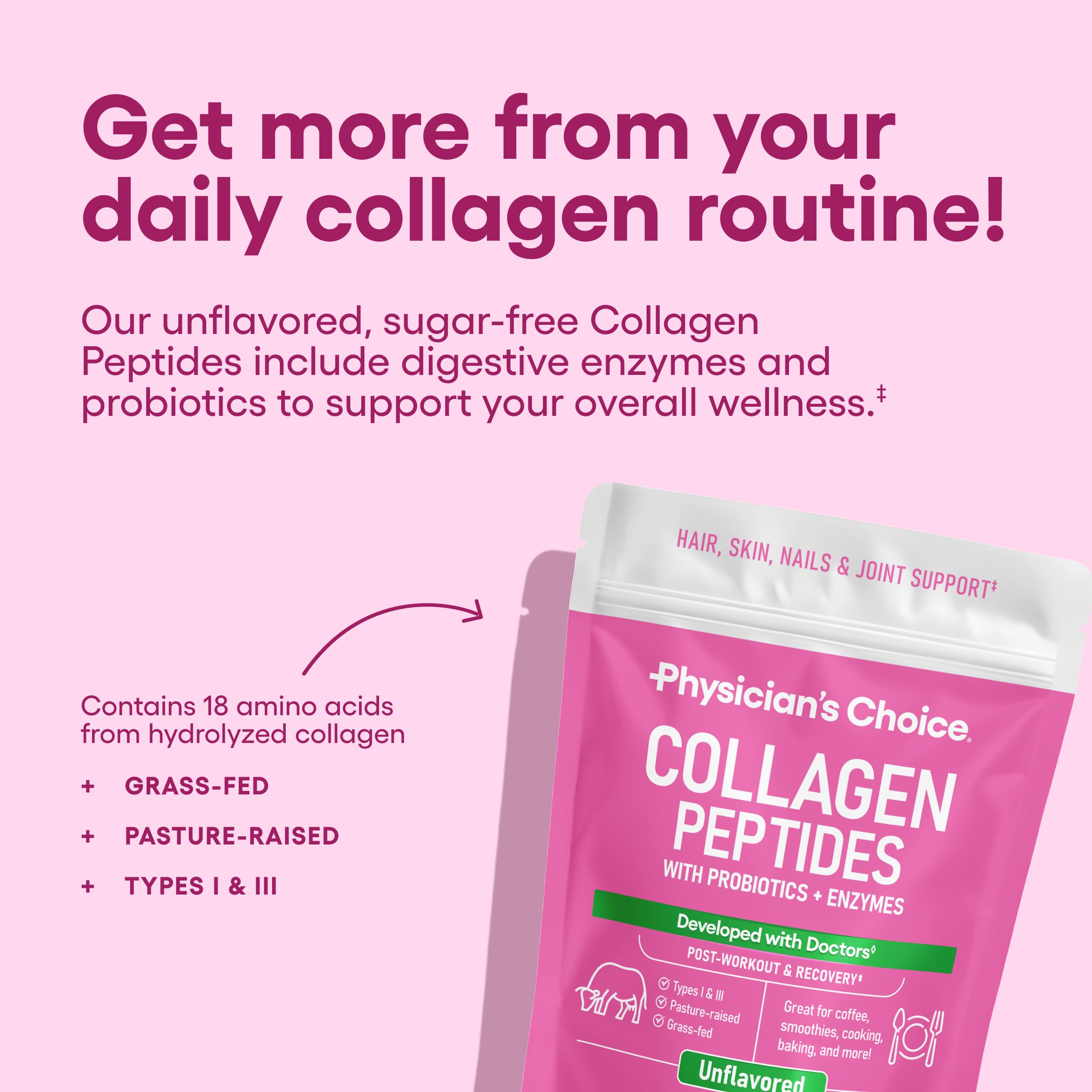Physician's CHOICE Collagen Peptides - Hydrolyzed Protein Powder for Hair, Skin, Joints - Grass Fed, Non-GMO Physician's CHOICE buy supplements canada