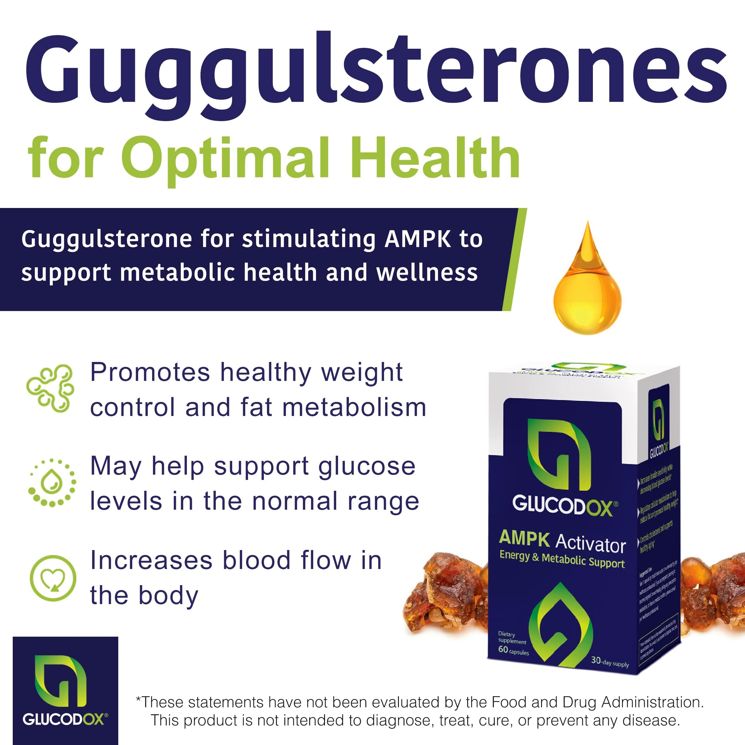 GlucodOX AMPK Activator Supplement – AMPK Enzyme, Metabolism Booster, Guggul Supplement for Body Management & Longevity – Vegan Metabolic Support - 30 Day Supply (60 Capsules) GlucodOX buy supplements canada