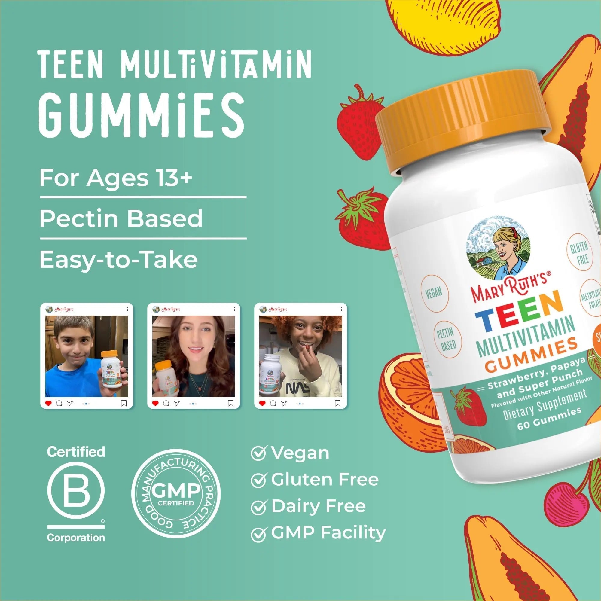 MaryRuth Organics Multivitamin for Teens | Teen Multivitamin Multimineral Gummies with Vitamin B, C, D and E, Biotin, Zinc MaryRuth Organics buy supplements canada