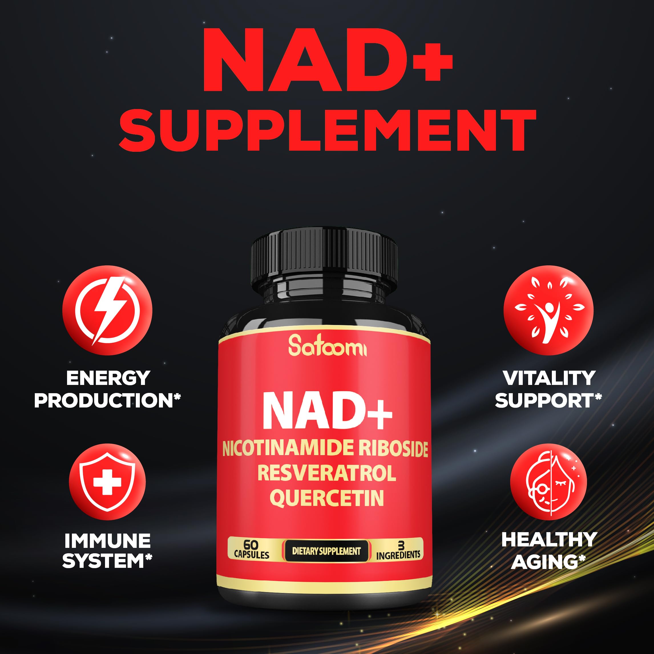Satoomi NAD Supplement with Nicotinamide Riboside NR, Resveratrol, Quercetin - 60 Count - 30 Days Satoomi buy supplements canada
