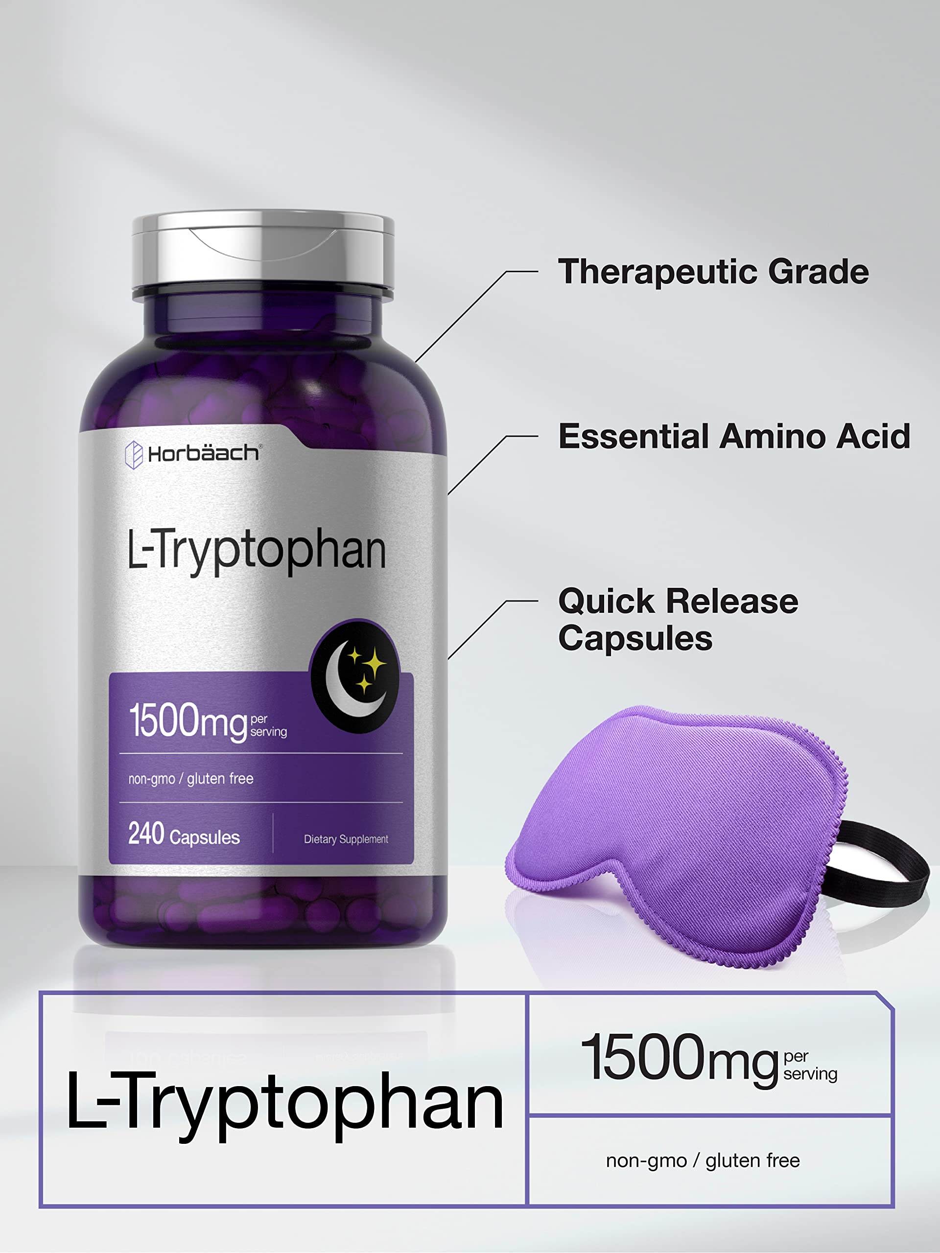L Tryptophan 1500mg Capsules | 240 Count | Nighttime Formula | Non-GMO, Gluten Free Horbäach buy supplements canada