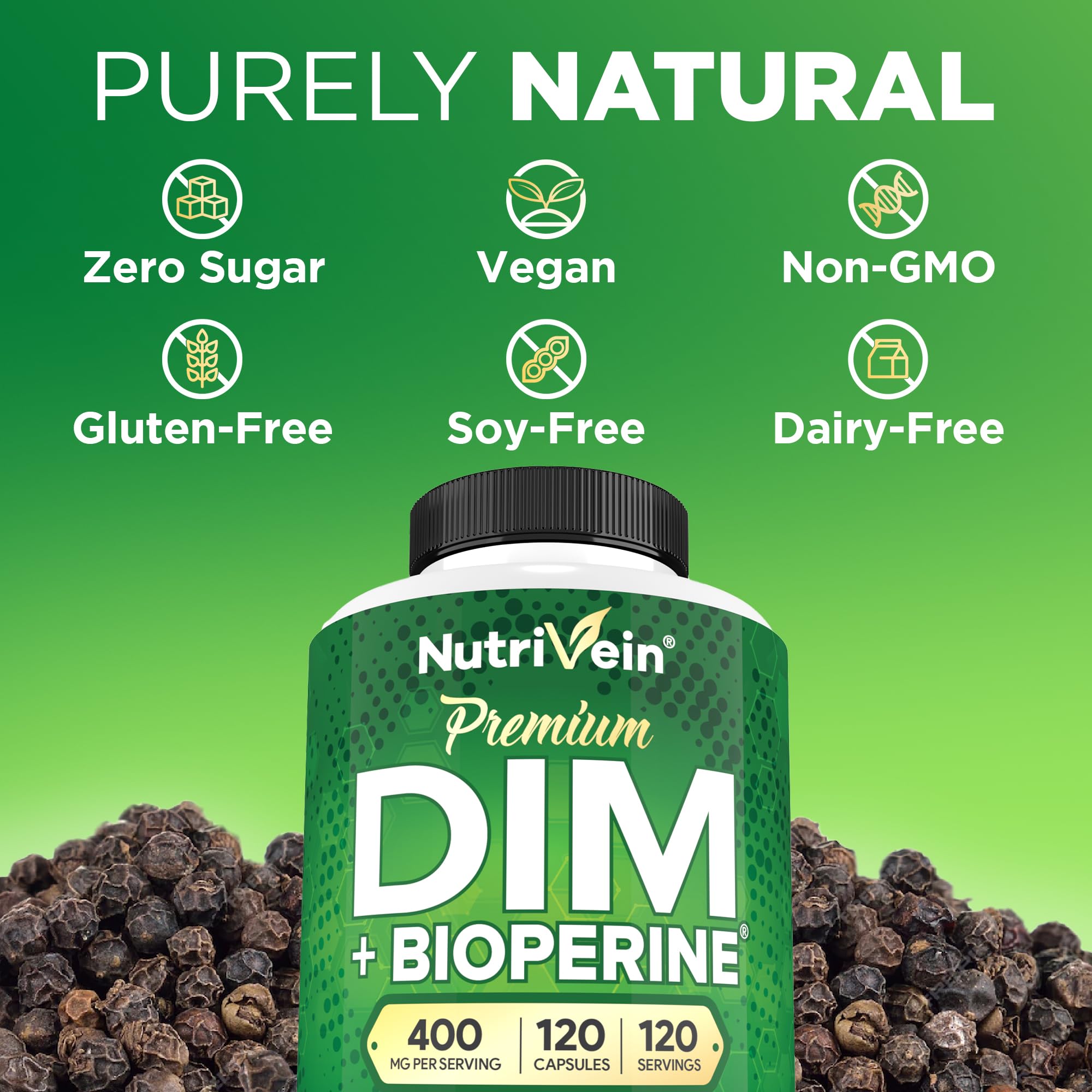 Nutrivein Premium DIM Supplement 400 mg Daily - 120 Servings (120 Capsules): Diindolylmethane for Women and Men - Plus Bioperine - Estrogen Supplement - Menopause and Middle Age Support Nutrivein buy supplements canada