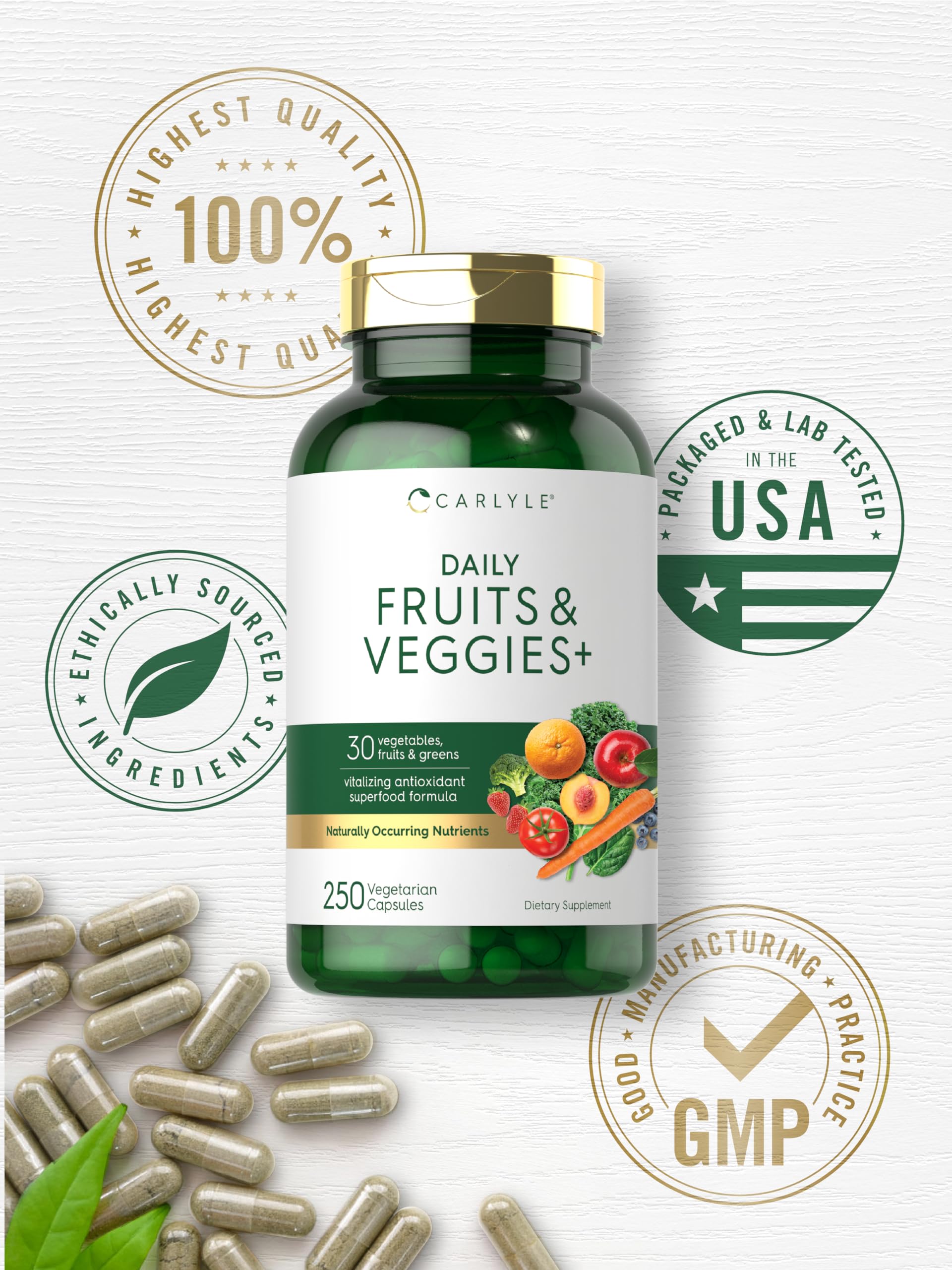 Carlyle Fruits and Veggies Supplement | 250 Capsules | Made with 30 Fruits and Vegetables | Vegetarian, Non-GMO, Gluten Free Superfood Formula Carlyle buy supplements canada