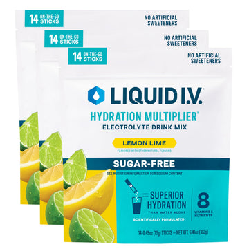 Liquid I.V.® Hydration Multiplier® Sugar-Free - Lemon Lime - Hydration Powder Packets | Electrolyte Powder Drink Mix | Convenient Single-Serving Sticks | Non-GMO | 14 Servings (Pack of 3) Liquid I.V. buy supplements canada