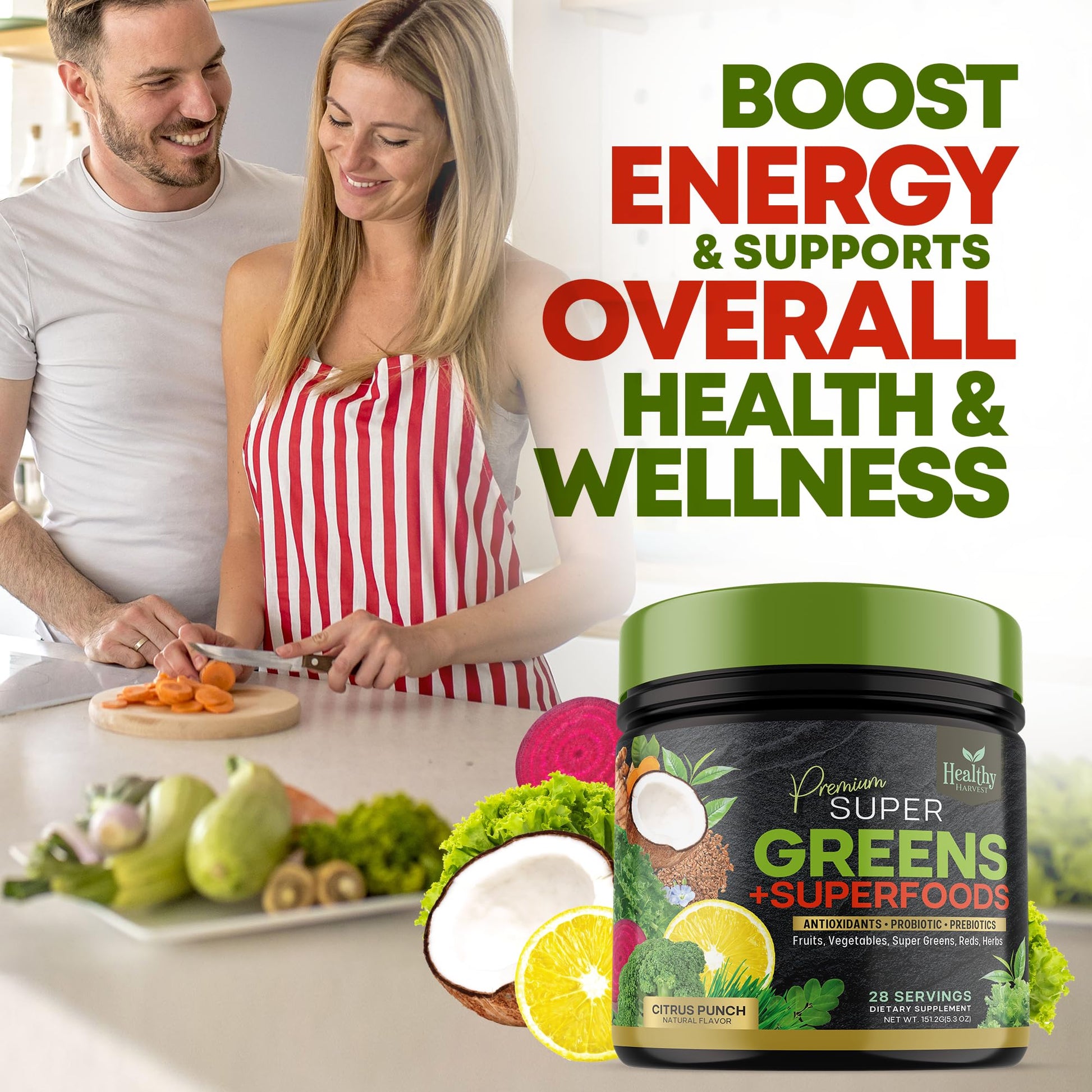 Greens Powder Superfood Supplement - Super Green Reds Smoothie Mix Blend with Spirulina Healthy Harvest Nutrition buy supplements canada