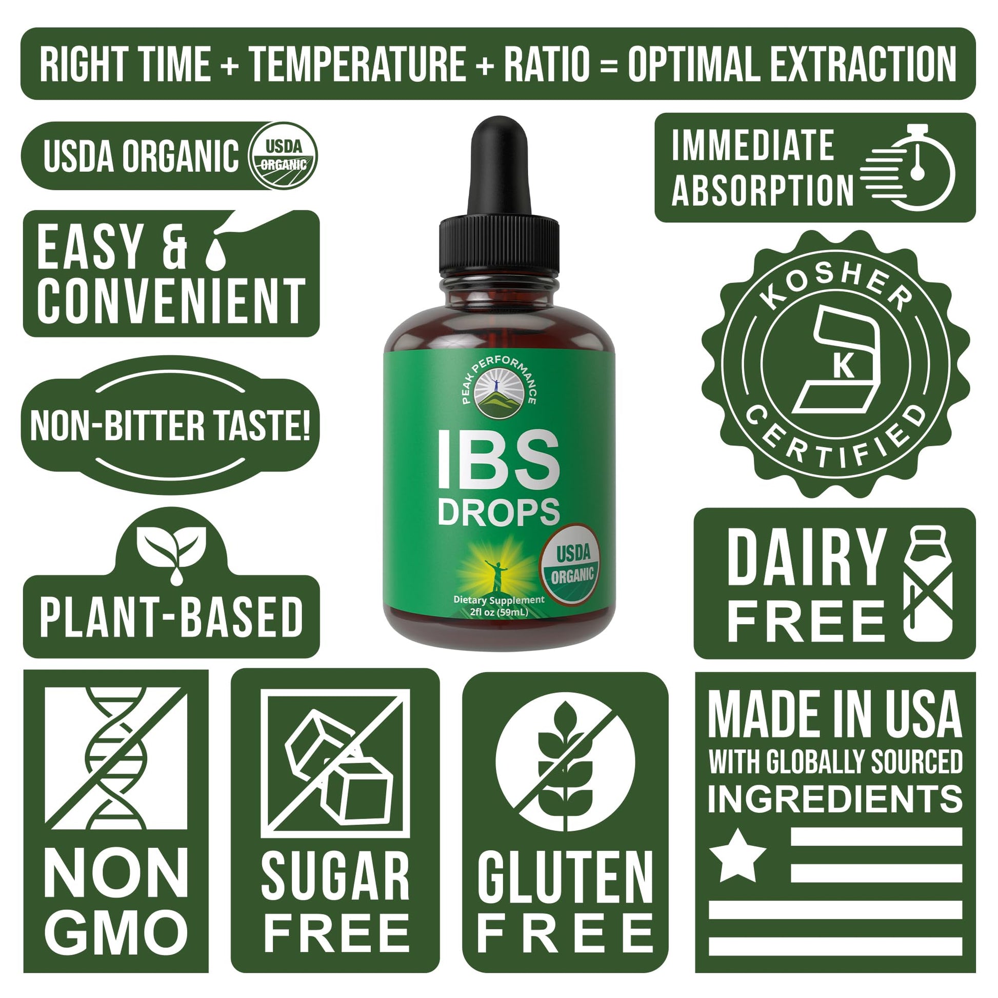 USDA Organic IBS Relief 5-in-1 Liquid Drops. for Ingestion, Bloating, Gas. Irritable Bowel Supplement with 5 Organic Ingredients. Peppermint Oil, Fennel Seed, Chamomile Flower, Rosemary, Holy Basil Peak Performance buy supplements canada