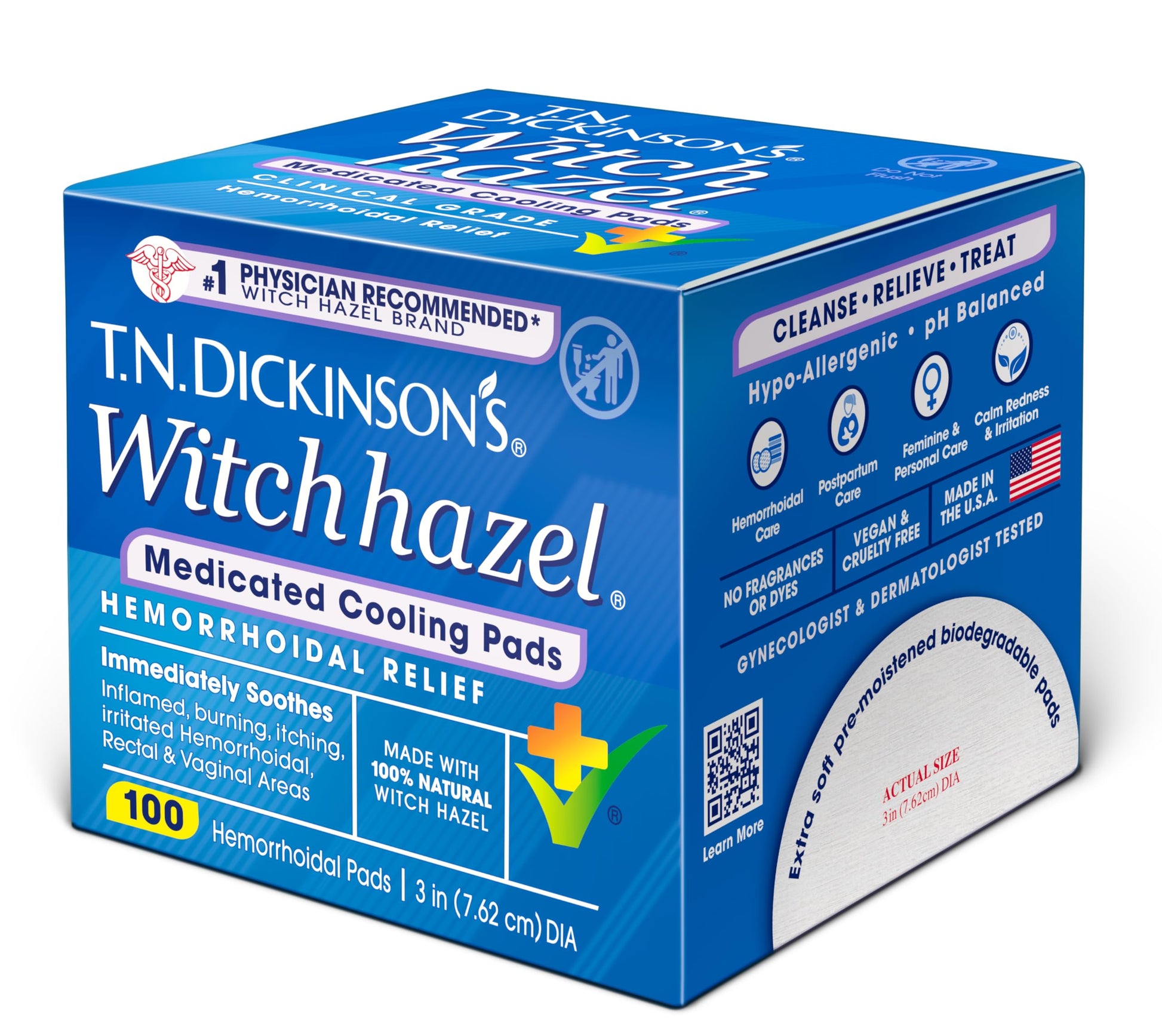 T.N. Dickinson’s Medicated Cooling Pads with Witch Hazel and Aloe | Hemorrhoid Treatment, Postpartum Care, Feminine & Rectal Relief | 100 Rounds T.N. Dickinson's buy supplements canada