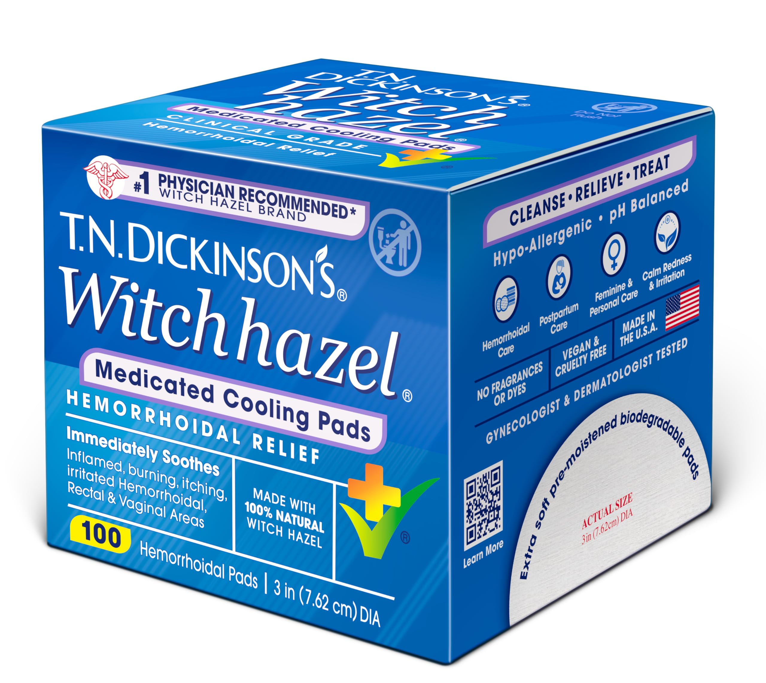 T.N. Dickinson’s Medicated Cooling Pads with Witch Hazel and Aloe | Hemorrhoid Treatment, Postpartum Care, Feminine & Rectal Relief | 100 Rounds T.N. Dickinson's buy supplements canada