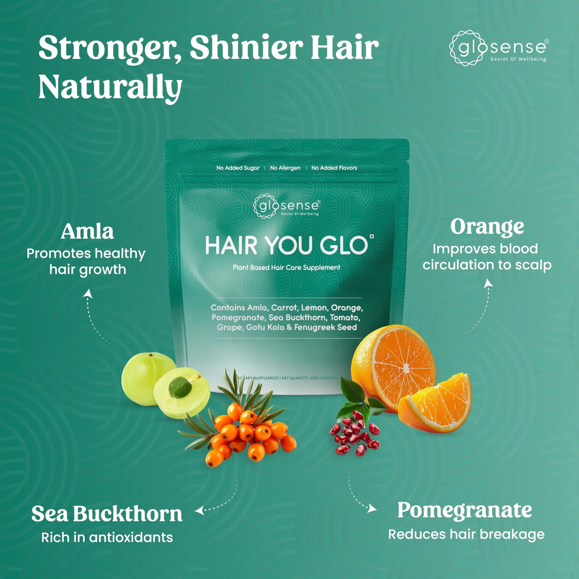 Glosense Hair You Glo – Plant-Based Biotin Supplement | Hair Growth Drink | Natural Hair Vitamins Powder with Amla, Sea Buckthorn, Gotu Kola | No Added Sugar, No Added Flavours | 30 Servings Glosense buy supplements canada