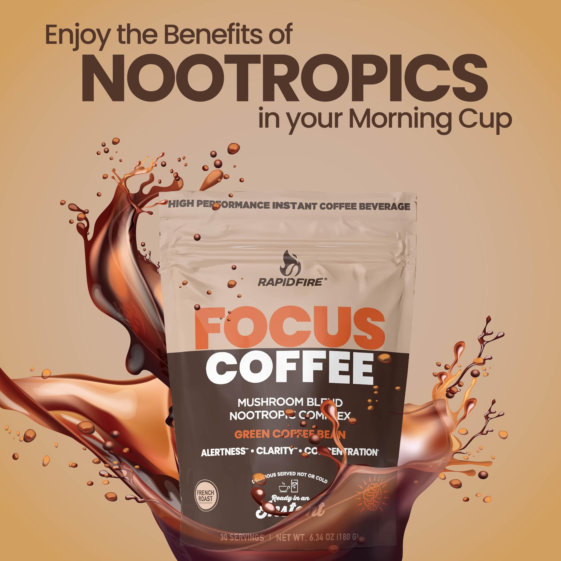 Focus Coffee Mushroom Blend, Nootropic Complex Coffee, Supports Alertness and Clarity, (Lion’s Mane, Cordyceps, Turkey Tail) Green Coffee Bean Instant Coffee for Focus & Gut Health, 30 Servings Rapid Fire buy supplements canada