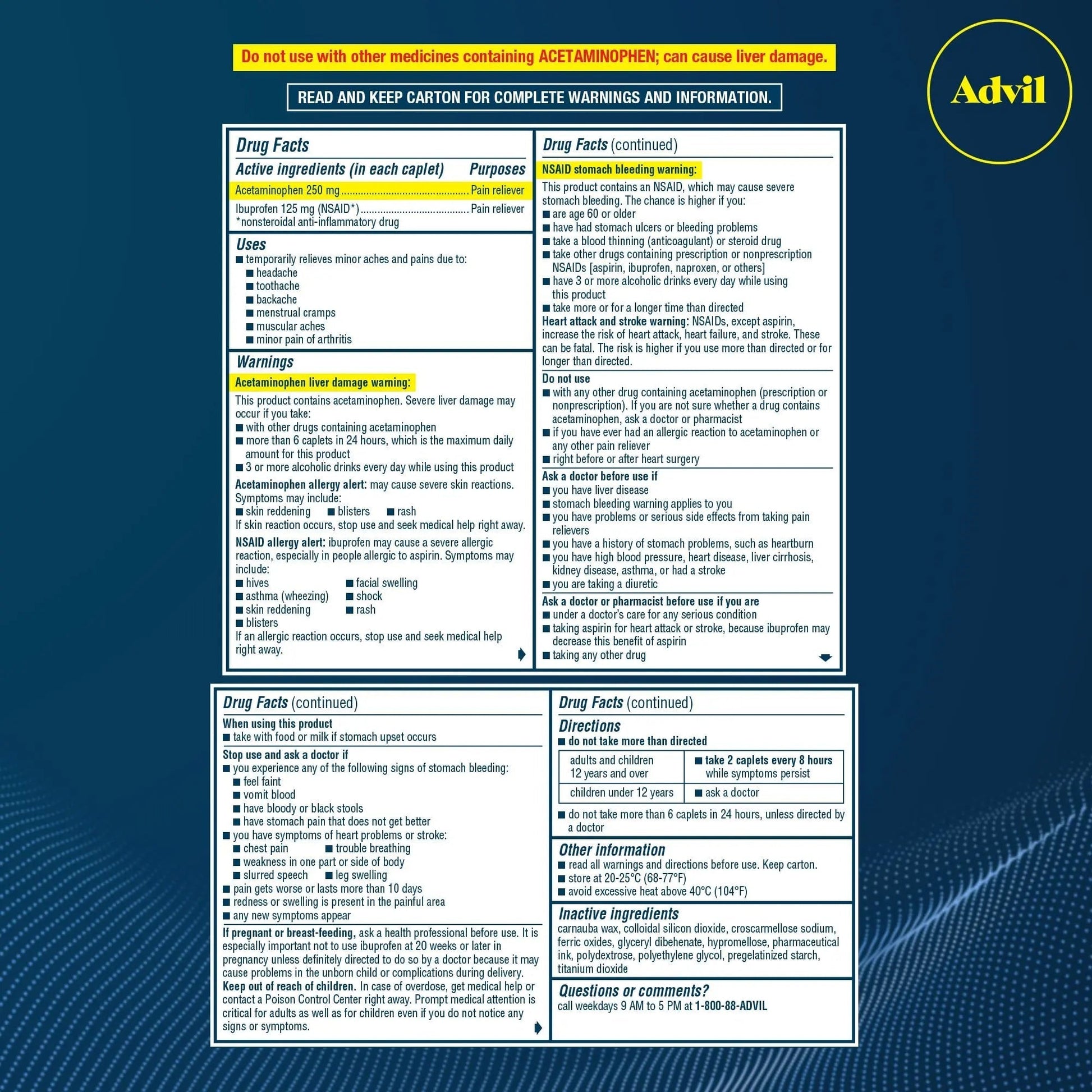 Advil Dual Action Coated Caplets, 125 Mg Ibuprofen and 250 Mg Acetaminophen per Dose (2 Dose Equivalent) for 8 Hour Pain Relief - 216 Count Advil buy supplements canada