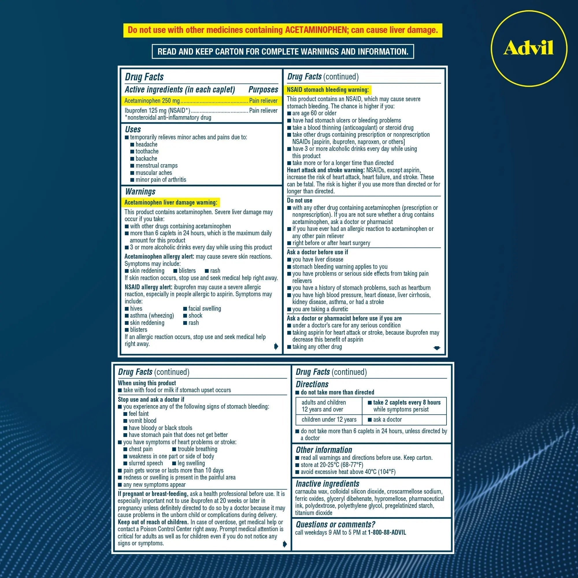 Advil Dual Action Coated Caplets, 125 Mg Ibuprofen and 250 Mg Acetaminophen per Dose (2 Dose Equivalent) for 8 Hour Pain Relief - 216 Count Advil buy supplements canada