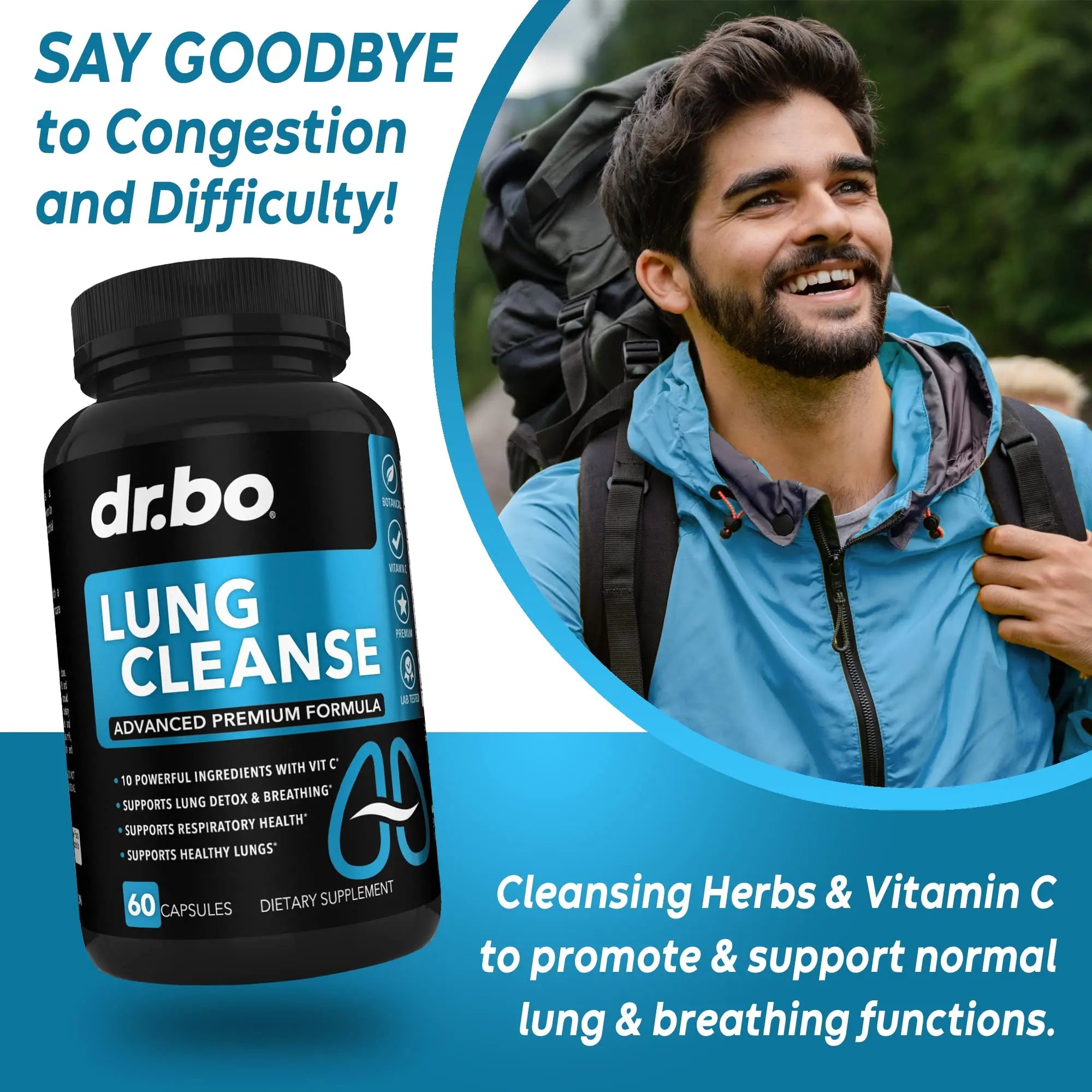 Lung Cleanse Support Supplement - Respiratory Supplements to Quit & Stop Smoking Aids - Herbal Detox for Lungs & Bronchial Health - Smokers Cleanser Breathe Aid for Mucus Clear Relief - 60 Capsules DR. BO buy supplements canada