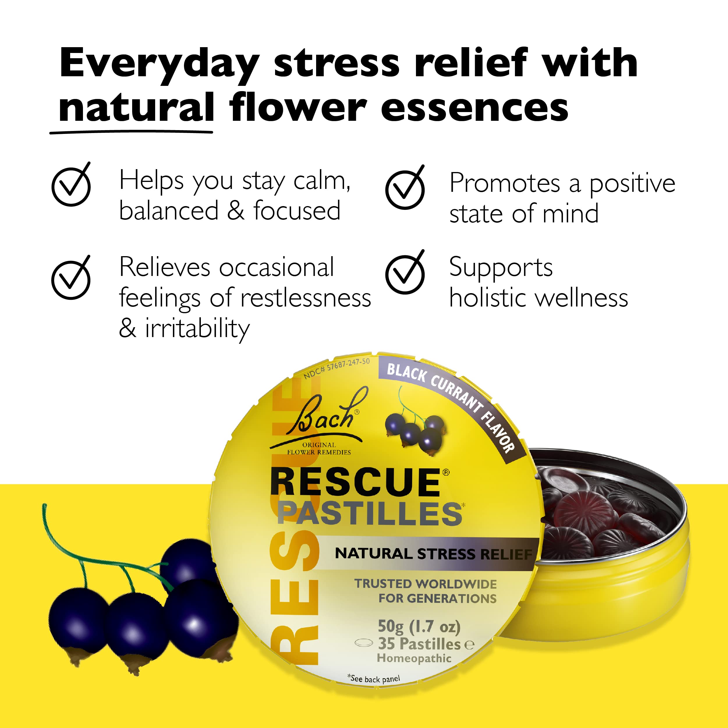 Bach RESCUE PASTILLES, Black Currant Flavor, Natural Stress Relief Lozenges, Homeopathic Flower RESCUE buy supplements canada