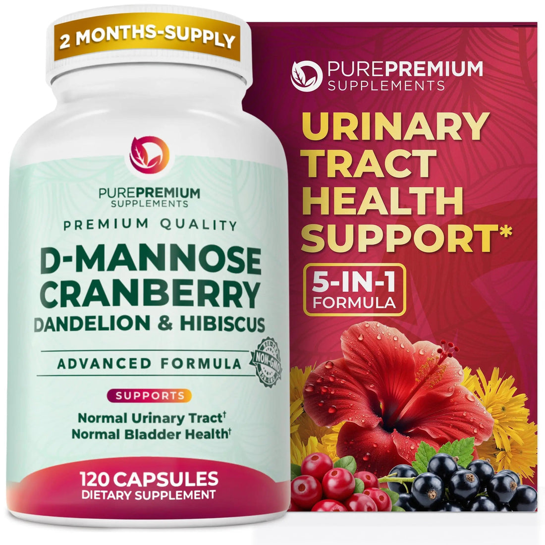 PurePremium D-Mannose with Cranberry, Hibiscus & Dandelion - 1000mg D-Mannose Supplements for Women Supports Urinary Tract Health & Bladder Health - Made in USA, Vegan, 120 Capsules, 2 Month Supply PurePremium Supplements buy supplements canada