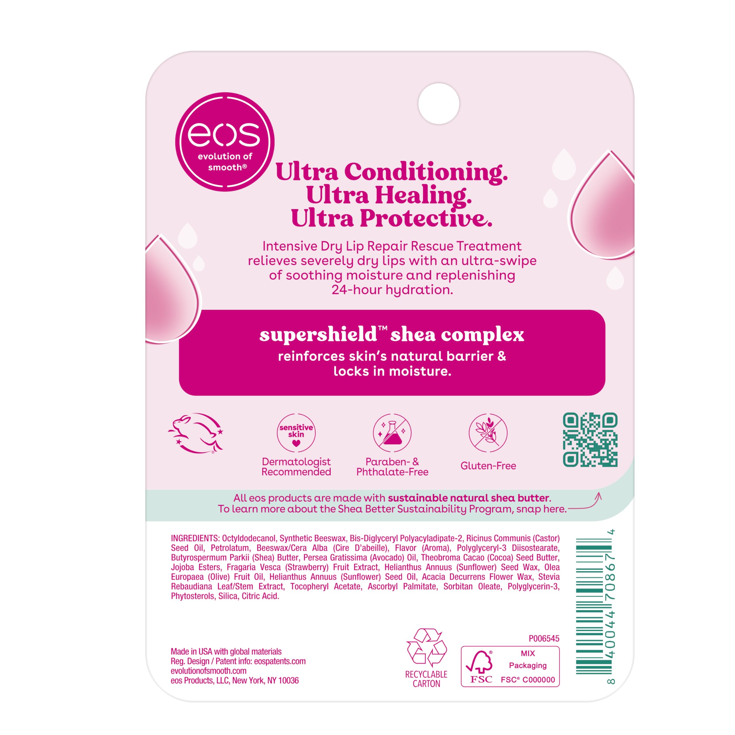 eos The Hero Lip Repair, Extra Dry Lip Treatment, 24HR Moisture, Natural Strawberry Extract, 0.35 fl oz, 2-Pack eos buy supplements canada