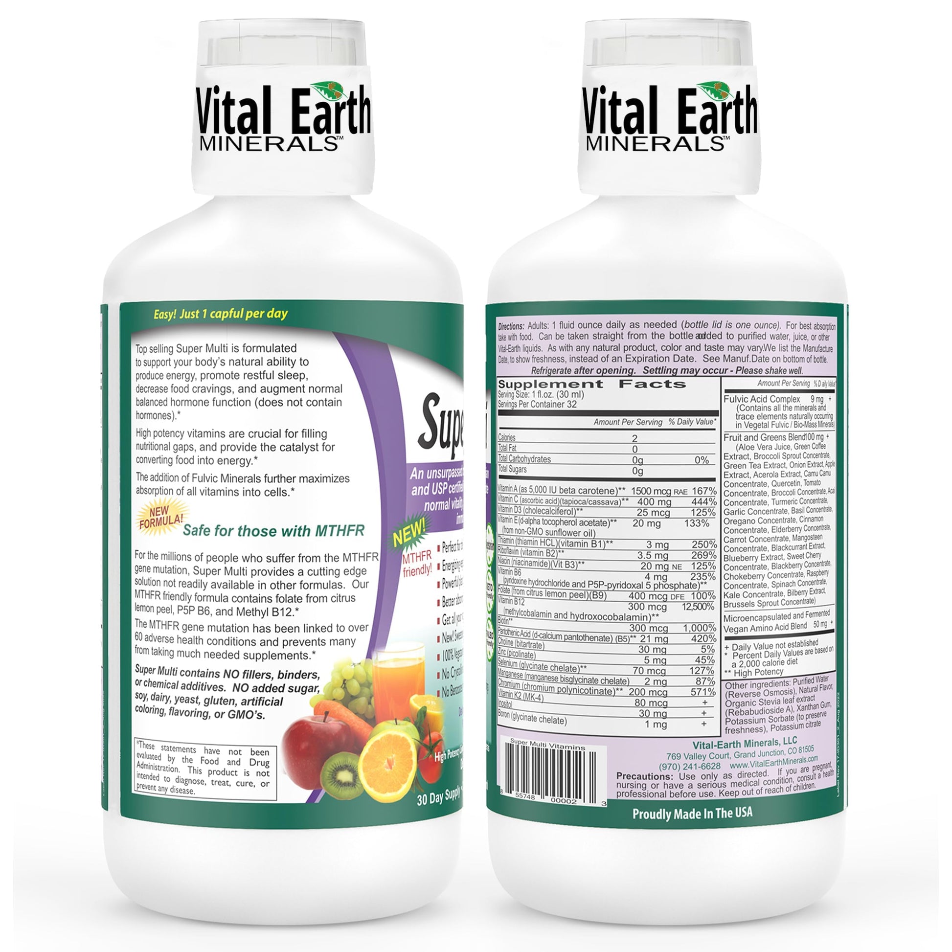 Vital Earth Minerals Super Multi – Liquid Multivitamins for Women, Men & Kids, Liquid Vitamins with Fulvic Acid for Better Absorption, MTHFR Support, 32 Oz + 1 Oz Cup Vital Earth Minerals buy supplements canada