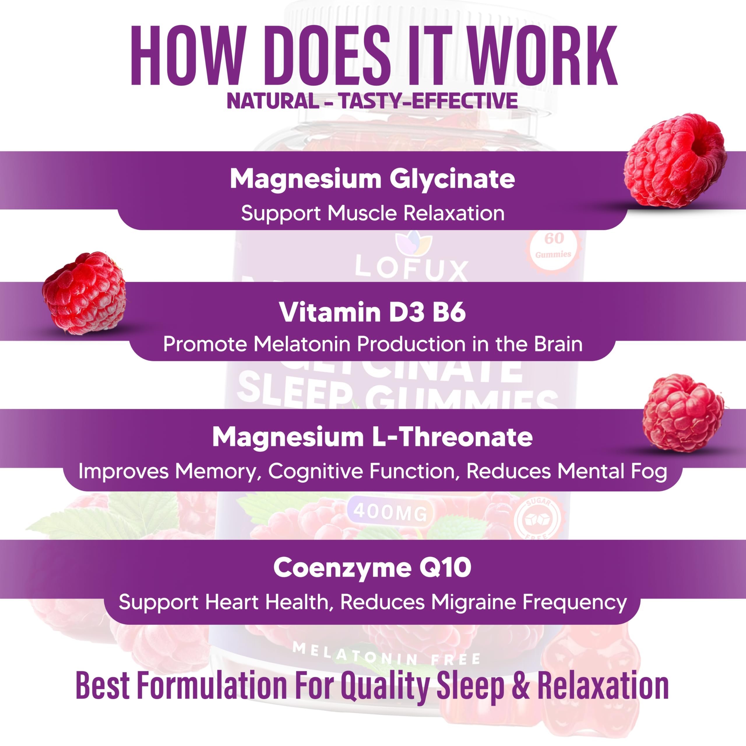 Lofux Magnesium Glycinate Gummies 400mg, Sugar Free Magnesium Gummies for Adults Women, Men, Chewable Supplement Gummy with L-Threonate, Vitamin D, B6, CoQ10 - for Calm, Sleep, Body Relaxation, 120 Ct Lofux buy supplements canada