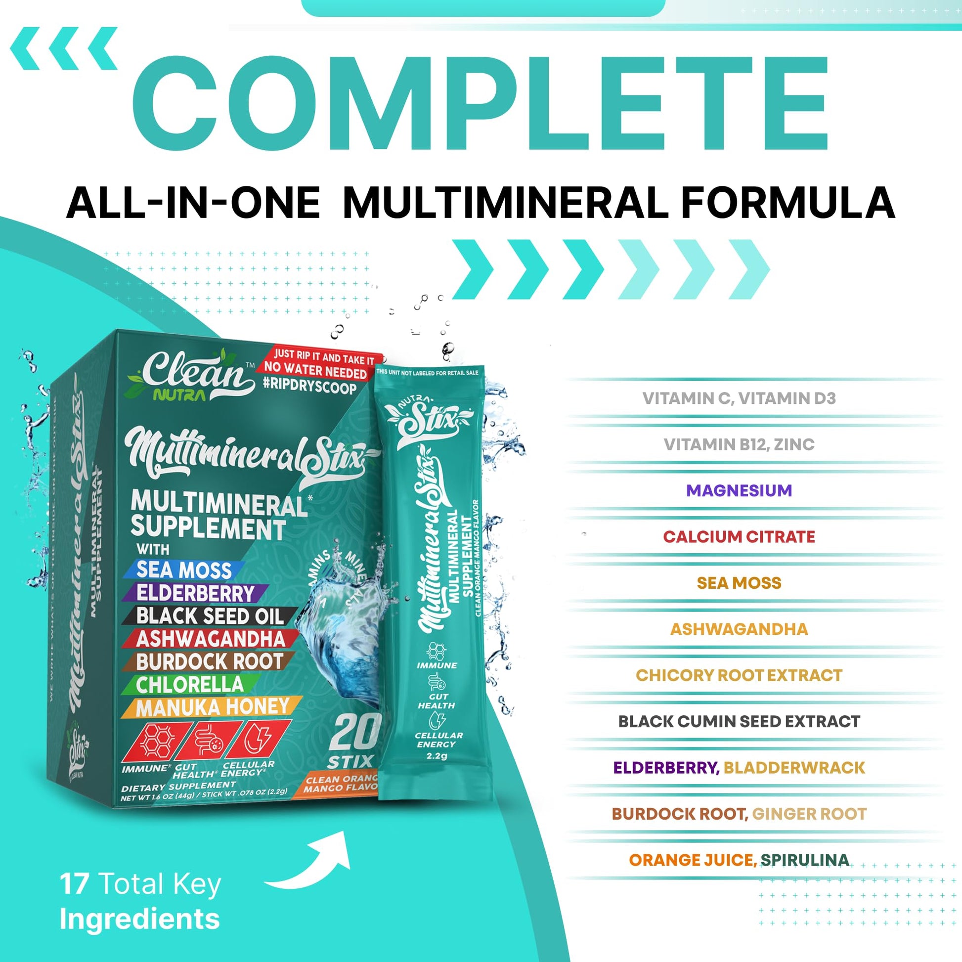 Sea Moss Powder Elderberry Ashwagandha Chlorella Manuka Honey VitaminD3 Vitamin C Zinc Spirulina Iodine Greens Detox Immune Support Sugar Free Hydration Powder Drink Mix – 20 Sticks Clean Nutraceuticals buy supplements canada