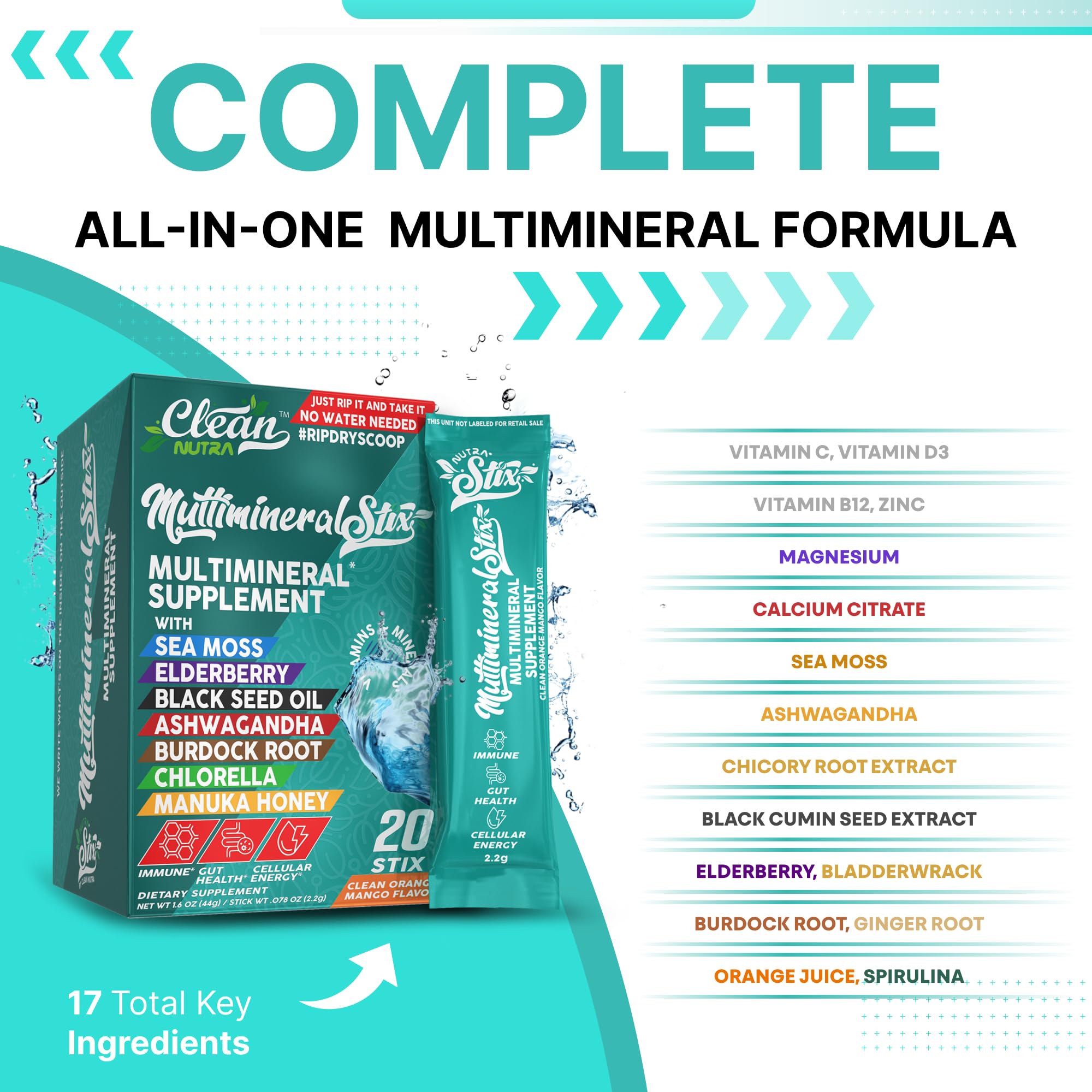 Sea Moss Powder Elderberry Ashwagandha Chlorella Manuka Honey VitaminD3 Vitamin C Zinc Spirulina Iodine Greens Detox Immune Support Sugar Free Hydration Powder Drink Mix – 20 Sticks Clean Nutraceuticals buy supplements canada