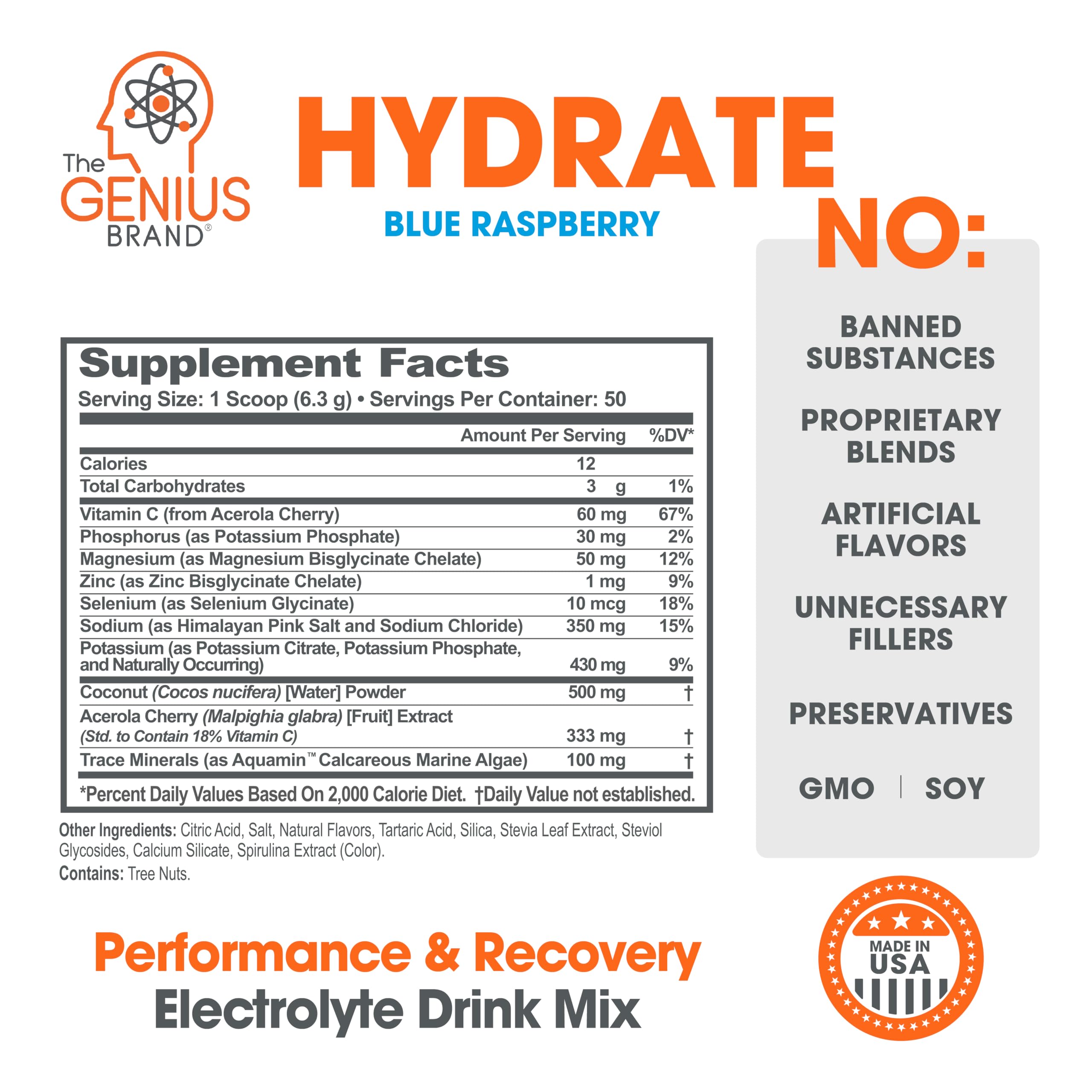 The Genius Brand - Genius Hydrate Stick Pack Powder Drink Mix – Blue Raspberry Flavor, Natural Electrolyte Booster with Coconut Water & Potassium for Ultimate Hydration - 20 Packets The Genius Brand buy supplements canada