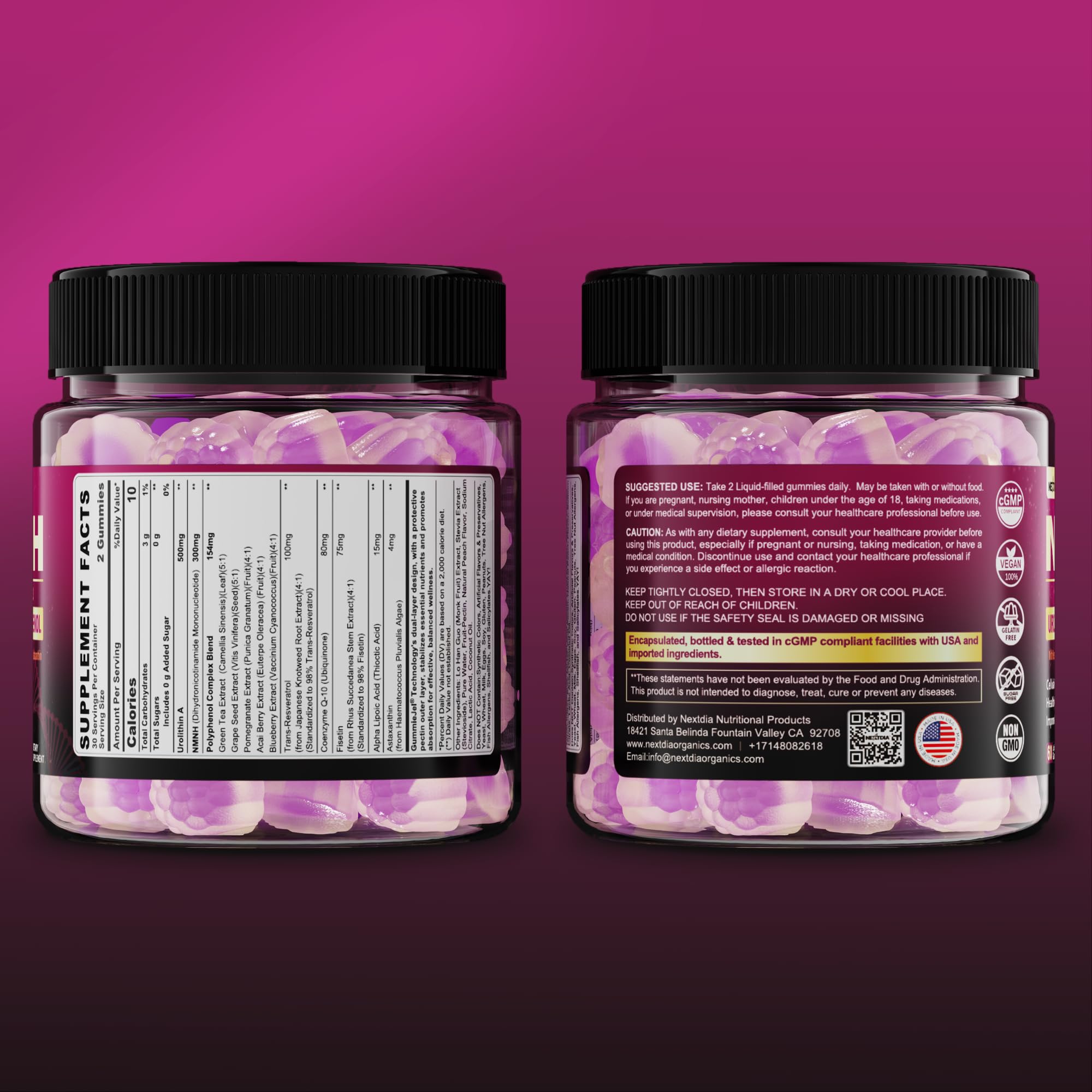 NMNH Gummies 300MG for Longevity with Urolithin A, Polyphenol Blend, Resveratrol, NAD+ Supplement for Women & Men Boost NAD+ Levels, Optimized Aging, Cell, DNA Repair, Energy, Focus, Sugar Free, 60cts Nextdia buy supplements canada