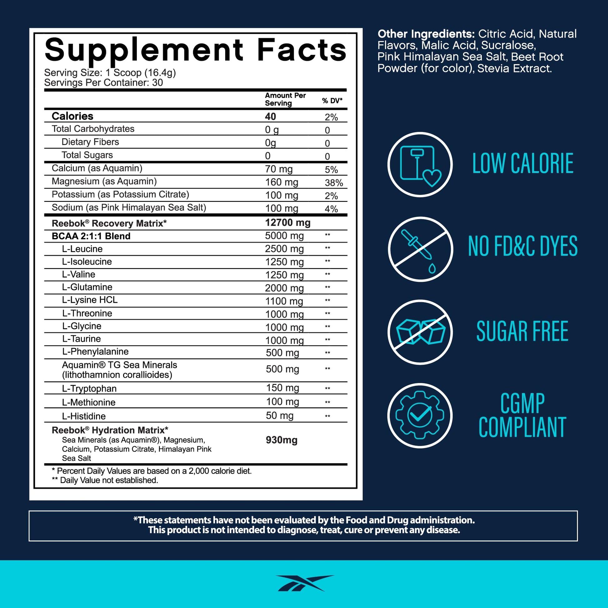 Reebok REEcover Amino Acids + Electrolytes | 8g EAAs, 5g BCAAs, Hydration Matrix | Muscle Recovery, Strength | Post-Workout Support Reebok buy supplements canada