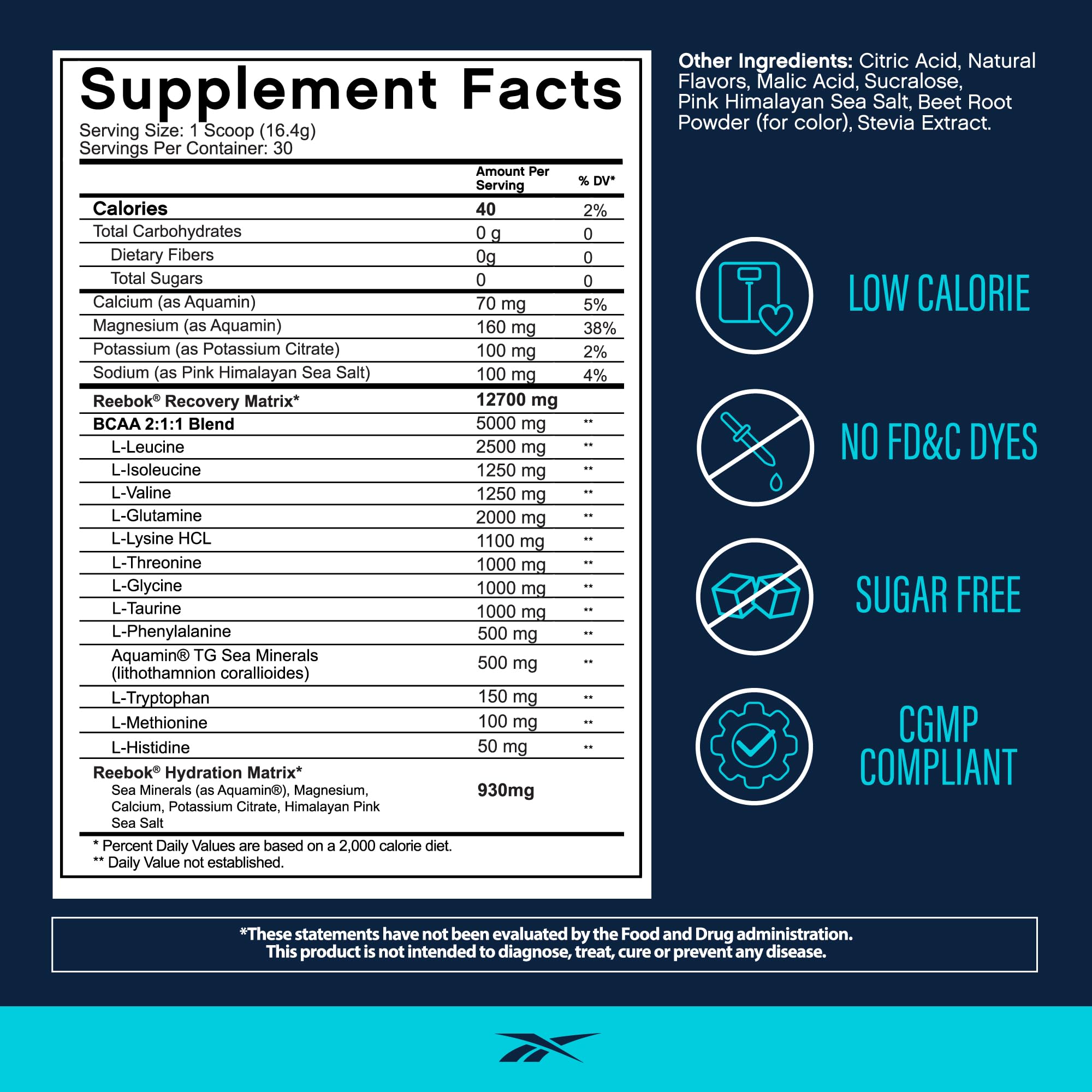 Reebok REEcover Amino Acids + Electrolytes | 8g EAAs, 5g BCAAs, Hydration Matrix | Muscle Recovery, Strength | Post-Workout Support Reebok buy supplements canada