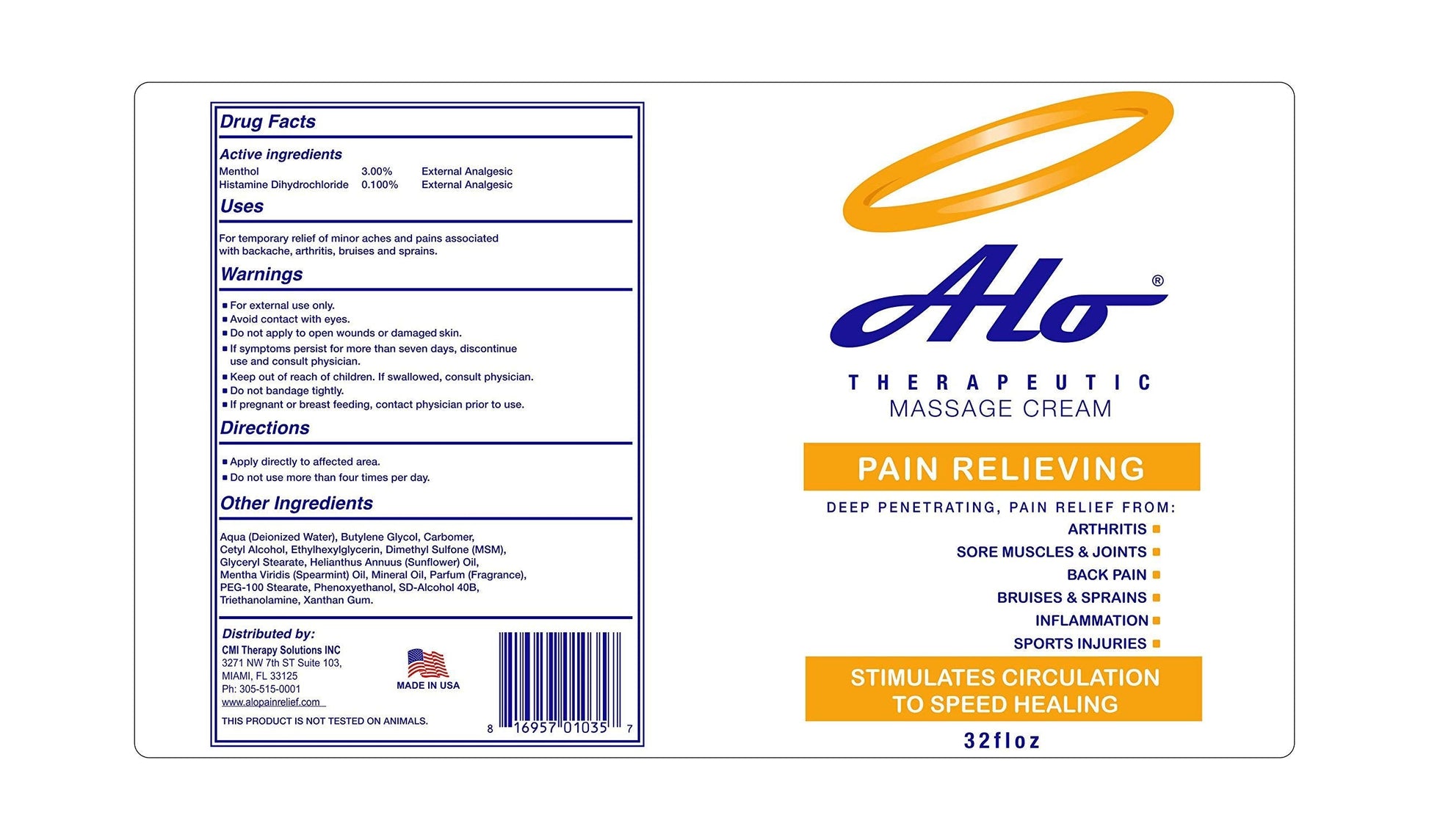 ALO Pain Relief Cream Therapy(32 oz with Pump) for Arthritis, Back Pain, Sciatica, Plantar Fasciitis, Tennis Elbow, Sore Muscles & Joints Inflammation - Working Out Aches, Acute Pain and Chronic Pain ALO Pain Relief Cream buy supplements canada