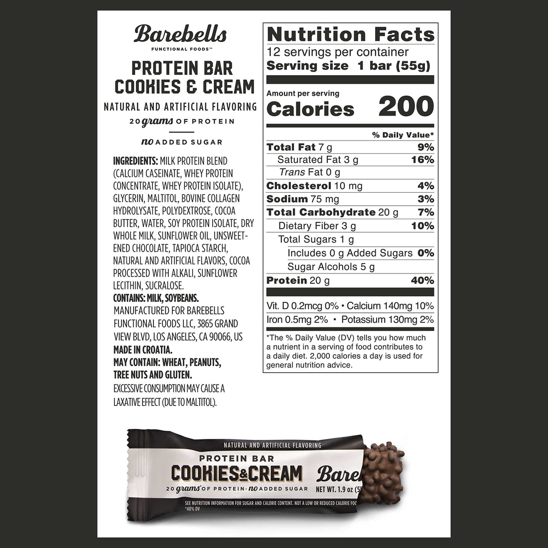 Barebells Protein Bars Cookies & Cream - 12 Count, 1.9oz Bars - Protein Snacks with 20g BAREBELLS buy supplements canada