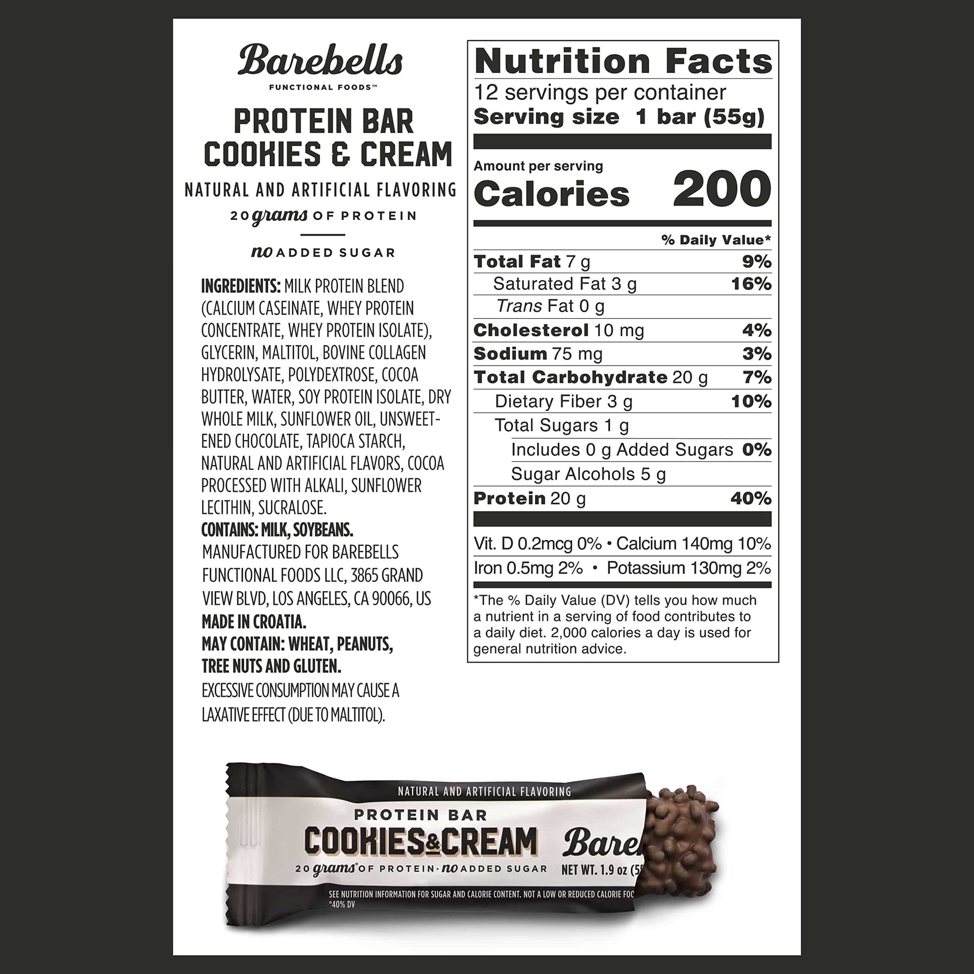 Barebells Protein Bars Cookies & Cream - 12 Count, 1.9oz Bars - Protein Snacks with 20g BAREBELLS buy supplements canada