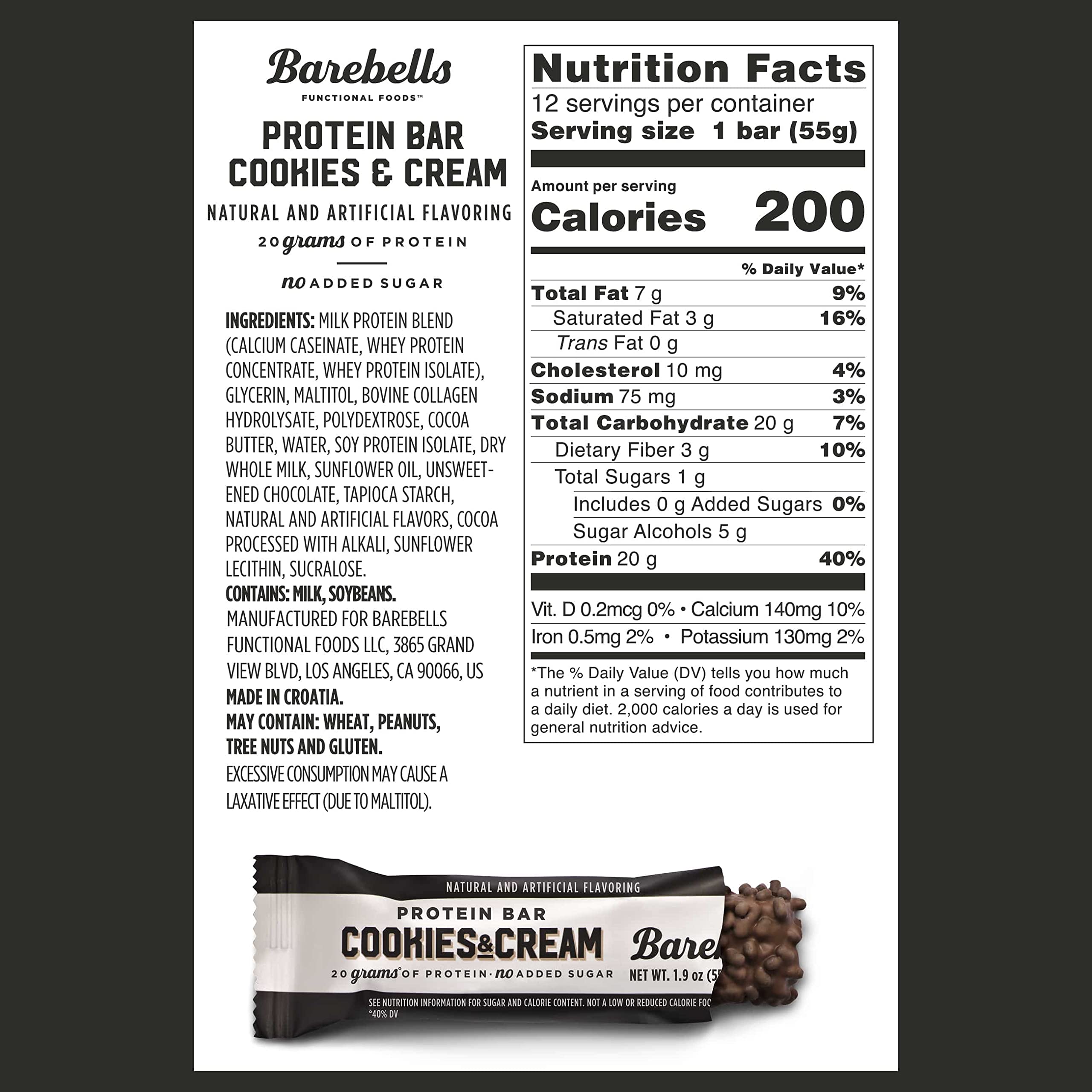 Barebells Protein Bars Cookies & Cream - 12 Count, 1.9oz Bars - Protein Snacks with 20g BAREBELLS buy supplements canada