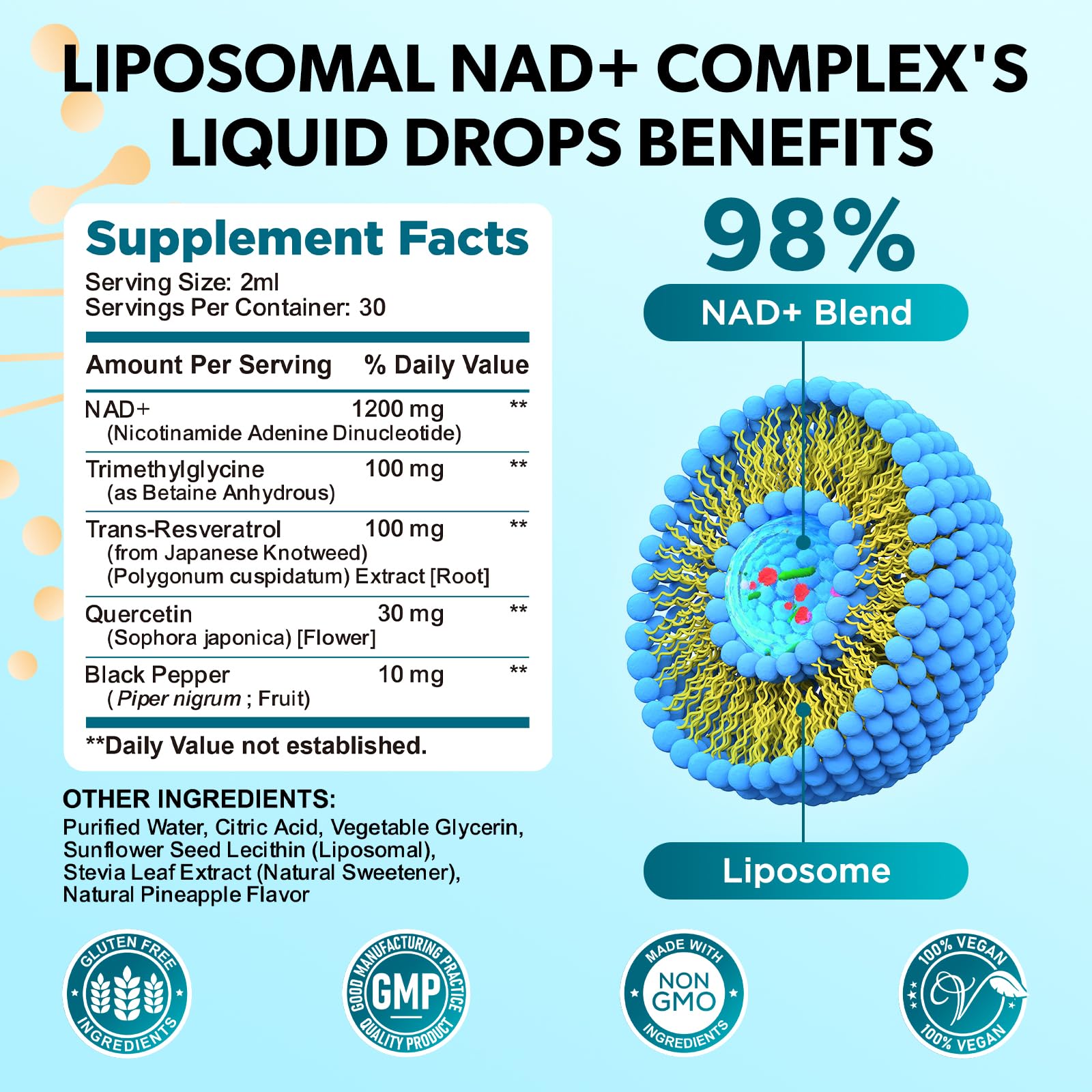 GZ HAOYUAN NAD Liquid Supplement for Women, Liposomal NAD+ Drops 1200MG with NAD Plus Resveratrol, Tmg, Quercetin, Anti-Aging, Cell Regeneration, Energy & Metabolism Support, Pineapple Flavor GZ HAOYUAN buy supplements canada