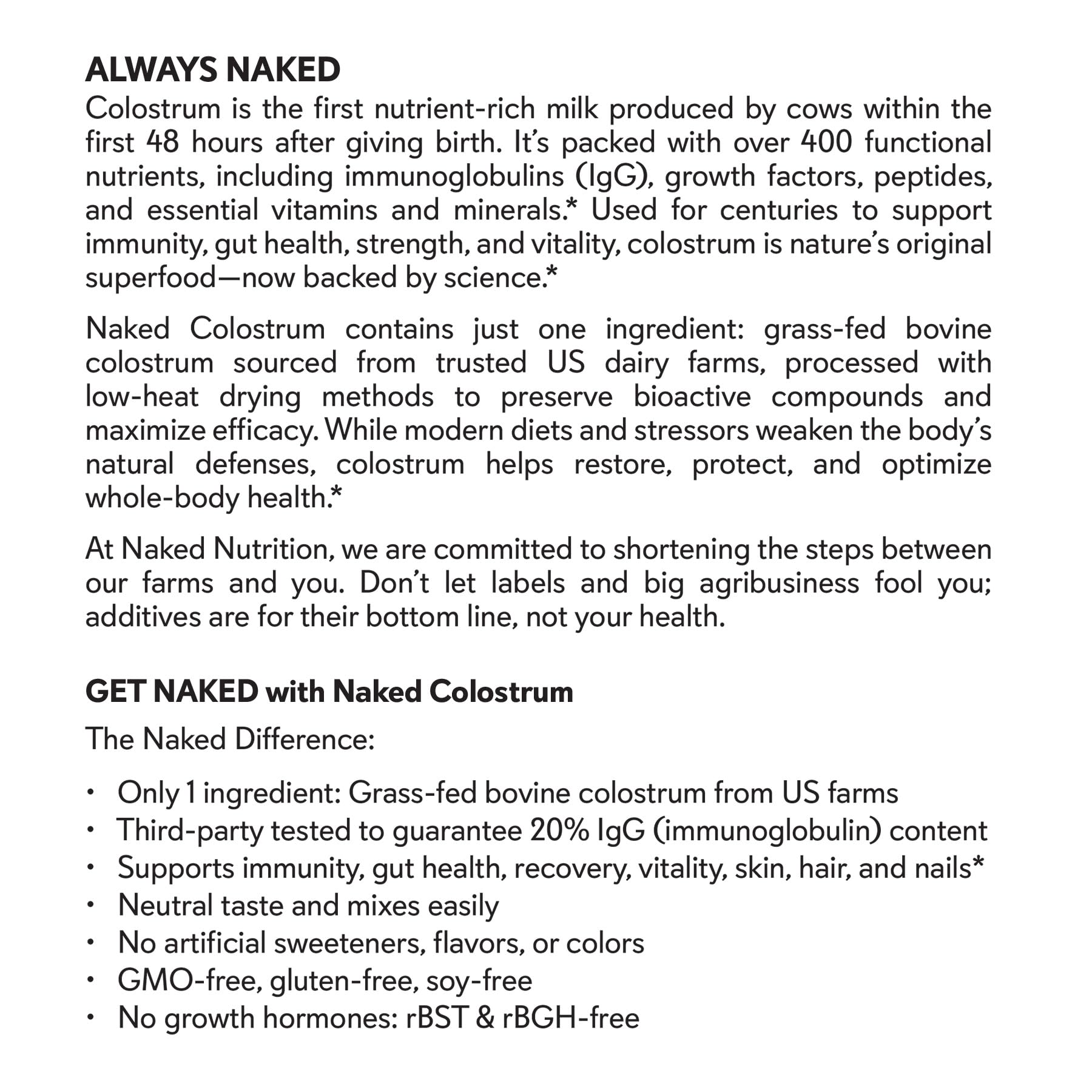 NAKED Colostrum Powder – 100% Grass-Fed Bovine Colostrum Supplement from US Farms | Tested at 20%+ IgG | Gut Health, Immunity, Recovery & Skin Support - 150 Servings NAKED buy supplements canada
