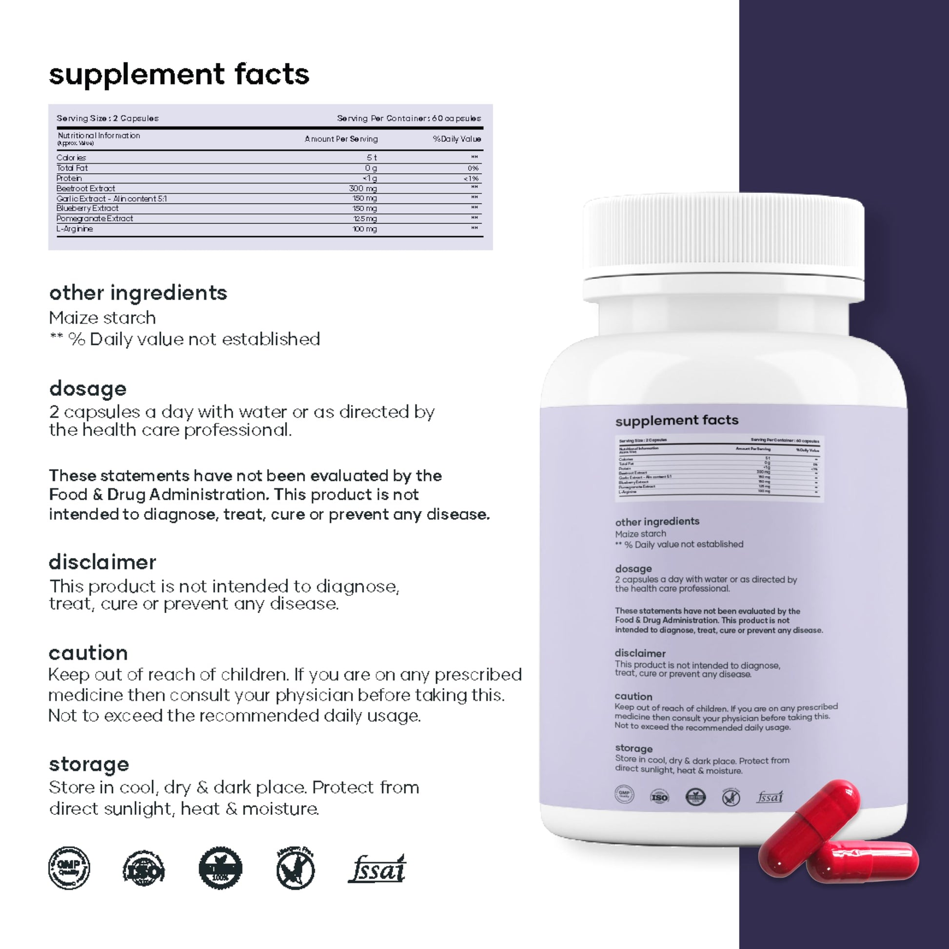 MarsbyGHC Natural Beetroot Capsules | with Garlic, Blueberry, Pomegranate & L-Arginine | Plant-Based Supplement | Pack of 1 mars by GHC buy supplements canada
