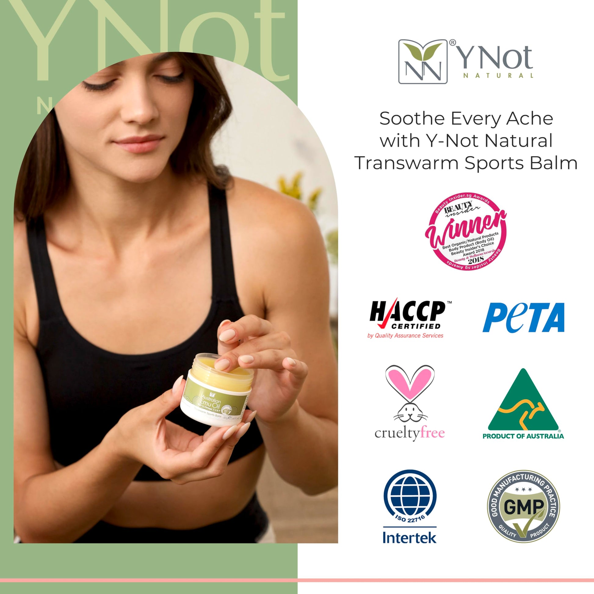 Y Not Natural Transwarm Sports Balm with Pure Emu Oil, Vitamins A, D, E, F & K2, Omega 3 6 9, & Tea Tree Oil Essential Oils - 50g Rub for Joint, Back, Muscle Stiffness & Soothing Itch Relief Y Not Natural buy supplements canada