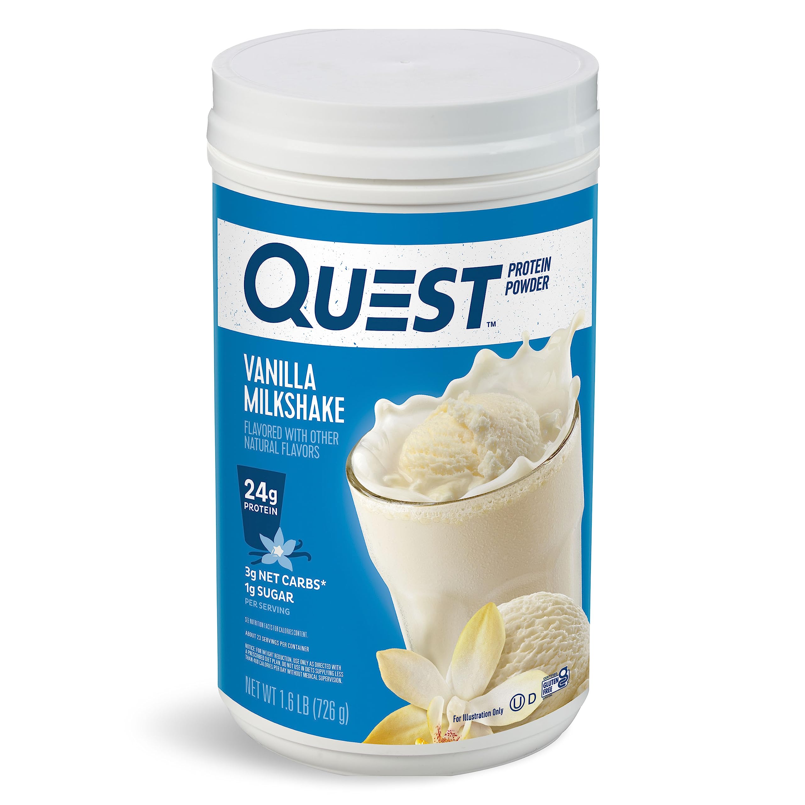 Quest Nutrition Vanilla Milkshake Protein Powder, 24g of Protein, 1g of Sugar, Low Carb, Gluten Free, 1.6 Pound, 23 Servings Quest buy supplements canada