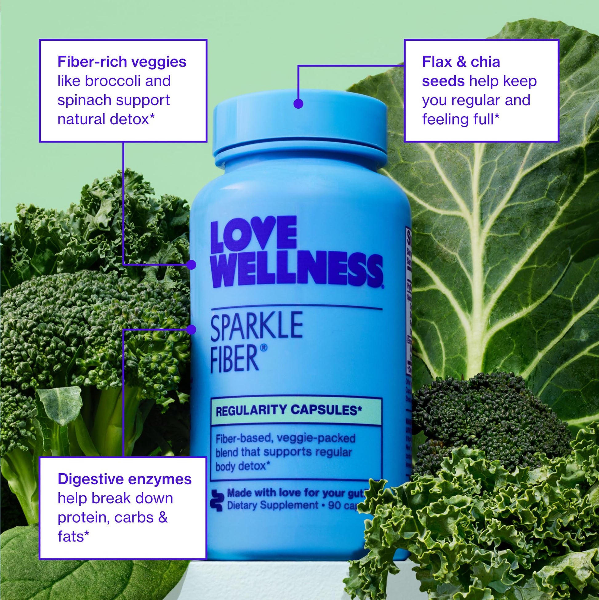 Love Wellness Sparkle Fiber | Fiber Supplement with Digestive Enzymes | Greens Superfood Powder & Psyllium Husk Powder | Promotes Gut Health for Women | Regularity & Bloating Relief | 90 Count Love Wellness buy supplements canada