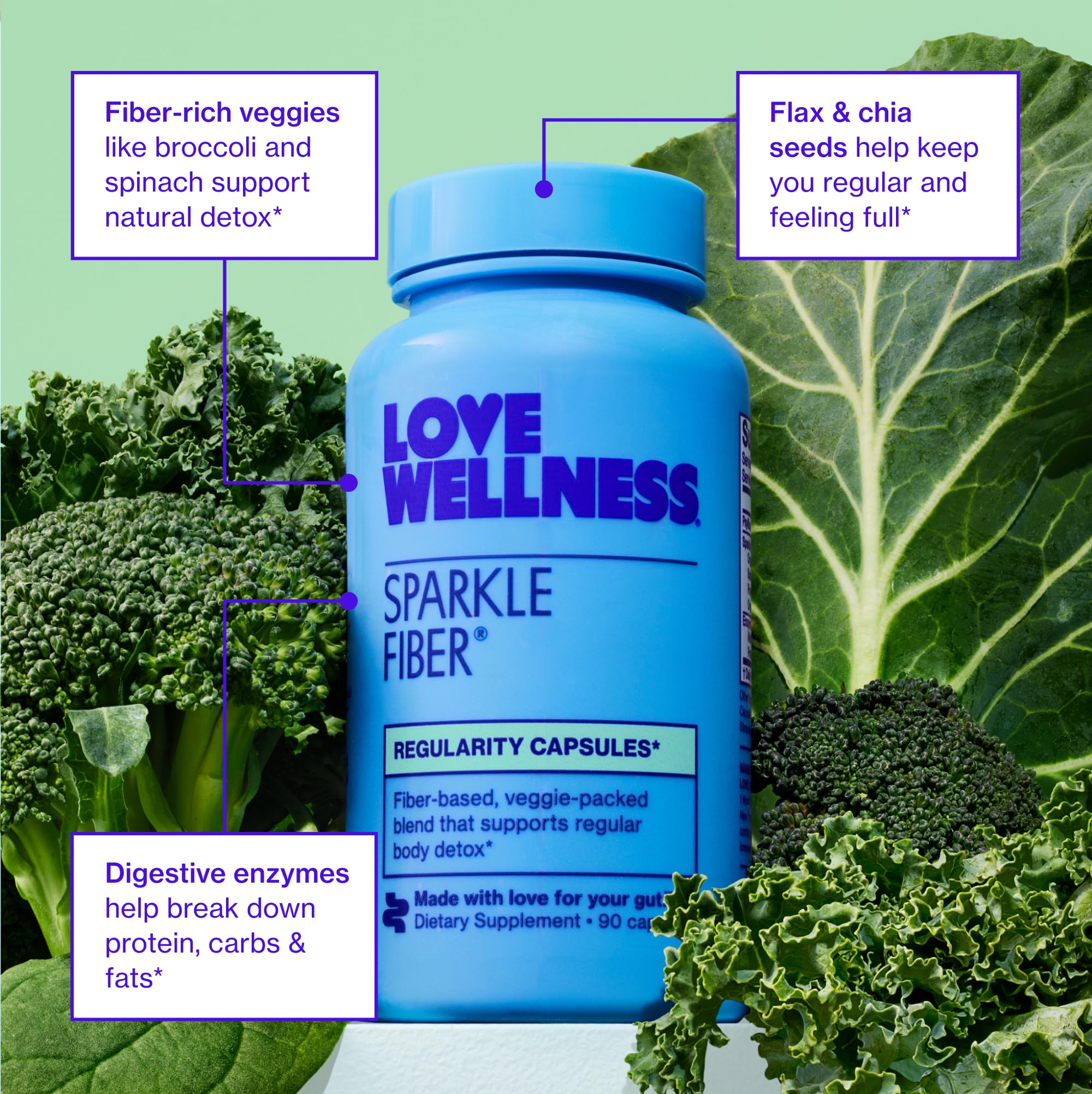Love Wellness Sparkle Fiber | Fiber Supplement with Digestive Enzymes | Greens Superfood Powder & Psyllium Husk Powder | Promotes Gut Health for Women | Regularity & Bloating Relief | 90 Count Love Wellness buy supplements canada
