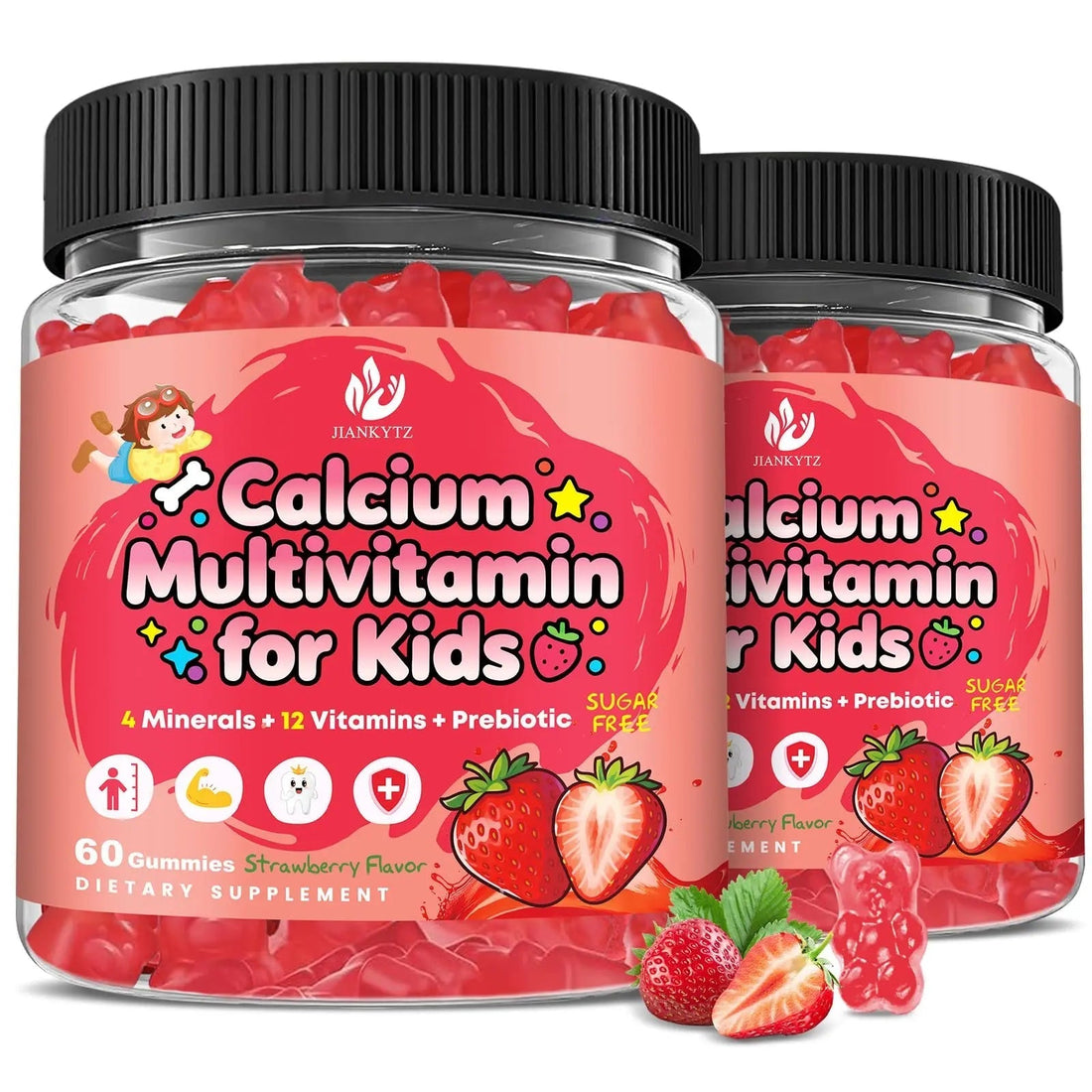 (2 Pack) Sugar Free Calcium Multivitamin Gummies for Kids - Nutritional, Immune, Bone Support, Whole Multivitamin, with Vitamins A, C, D, B1, B2, B6 JIANKYTZ buy supplements canada