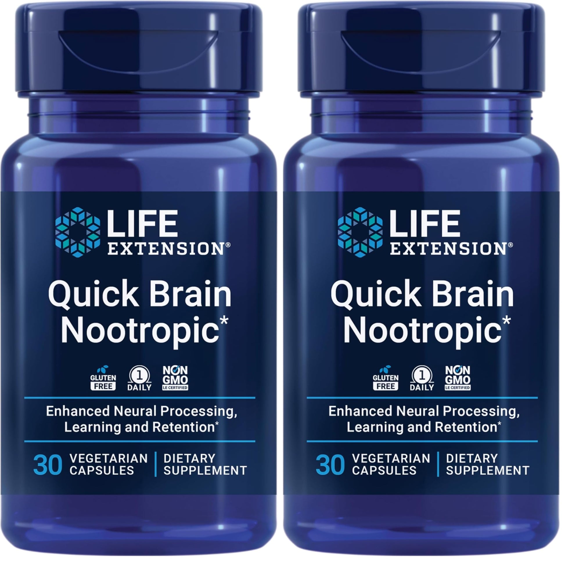 Life Extension Quick Brain Nootropic, Fast Thinking, Learning, Concentration, Lutein, zeaxanthin, gotu kola, bacopa, Gluten Free, Non-GMO, Vegetarian, 1 Daily, 30 Capsules, (Pack of 2) Life Extension buy supplements canada