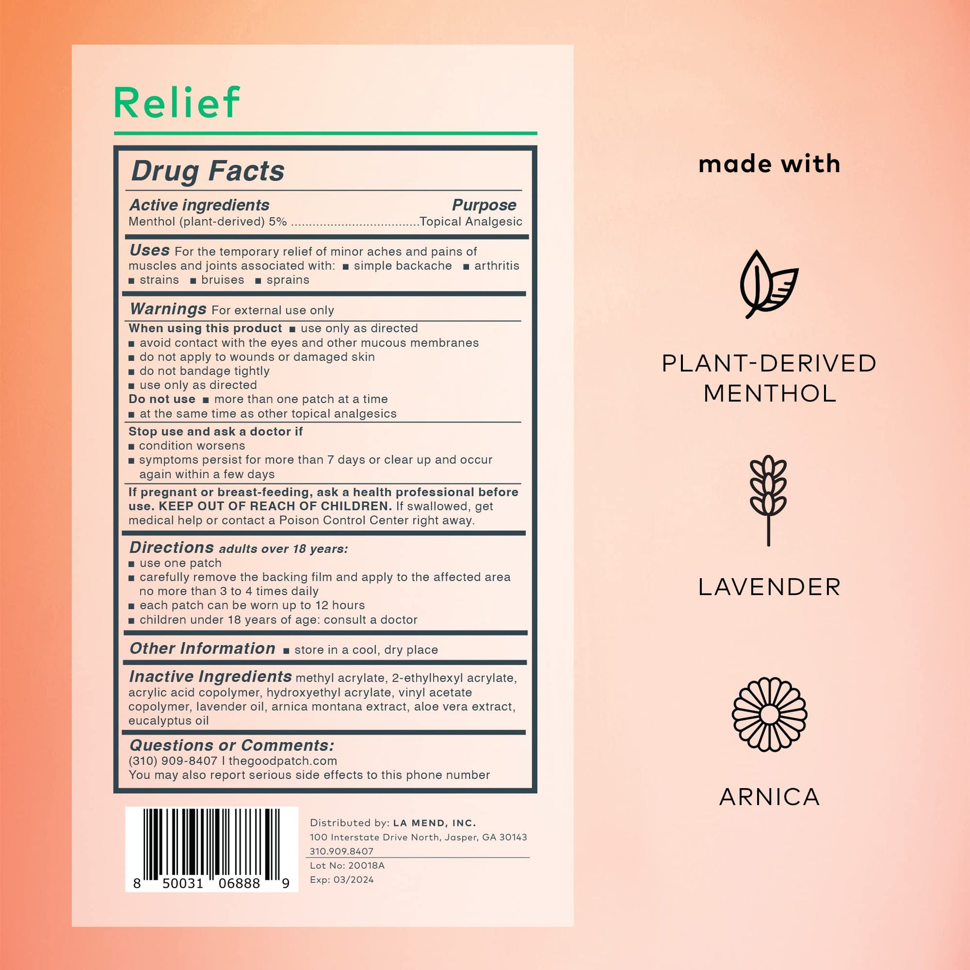 The Good Patch Muscle Pain Relief Patches, Natural Patch with Menthol, Lavender, Arnica and Aloe Vera, Sustained Release, Plant Powered Wearable Wellness, For Back, Neck, Arms, Legs (16 Total Patches) The Good Patch buy supplements canada