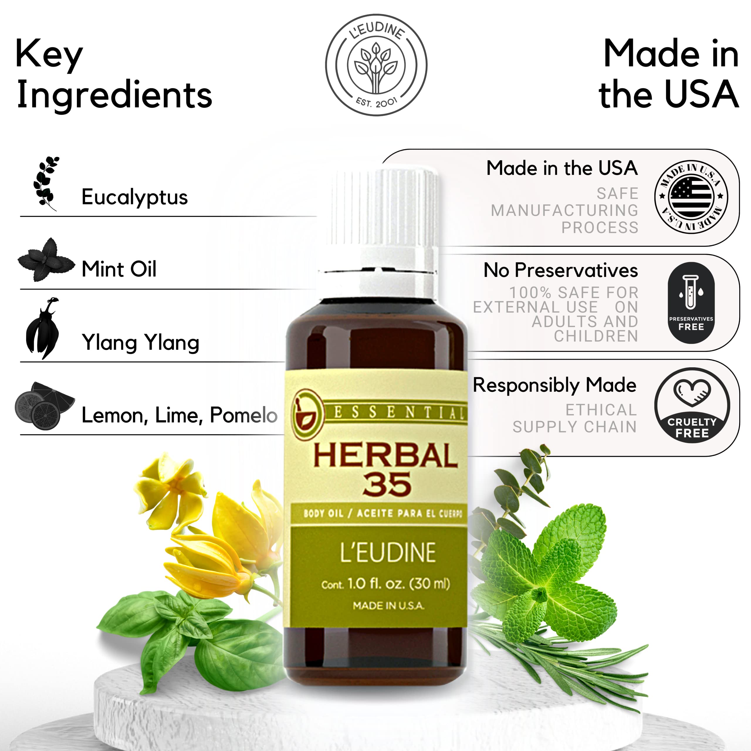 L'eudine Herbal 35 Essential Oil, Soothing and Calming Eucalyptus Essential Oil, Powerful Blend L'eudine buy supplements canada