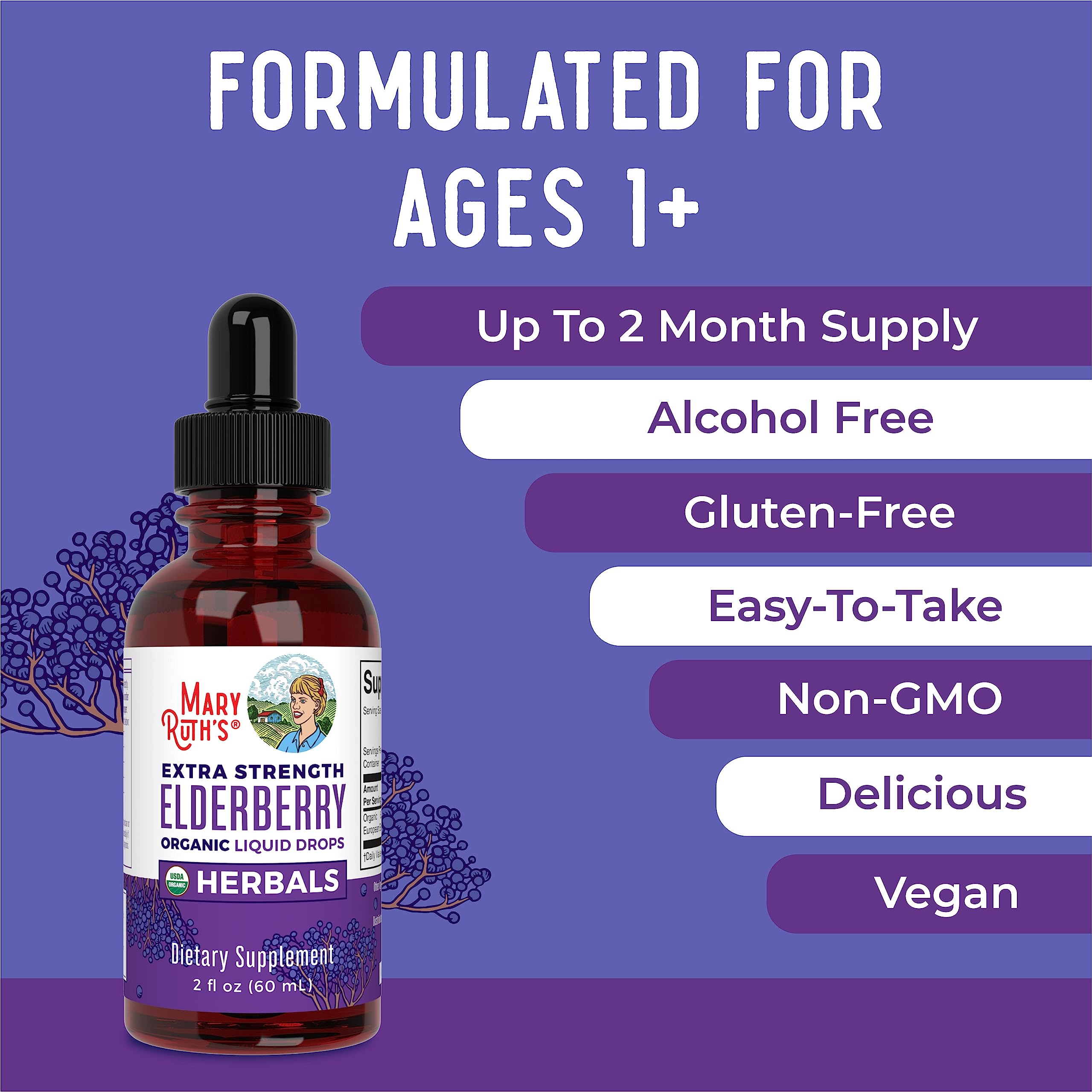 MaryRuth Organics Elderberry Syrup Extra Strength, USDA Organic Elderberry, Sugar Free Adults & Kids Immune Support Supplement for Ages 1+, Clean Label Project Verified®, Vegan, Gluten Free, 2 Fl Oz MARYRUTH'S buy supplements canada
