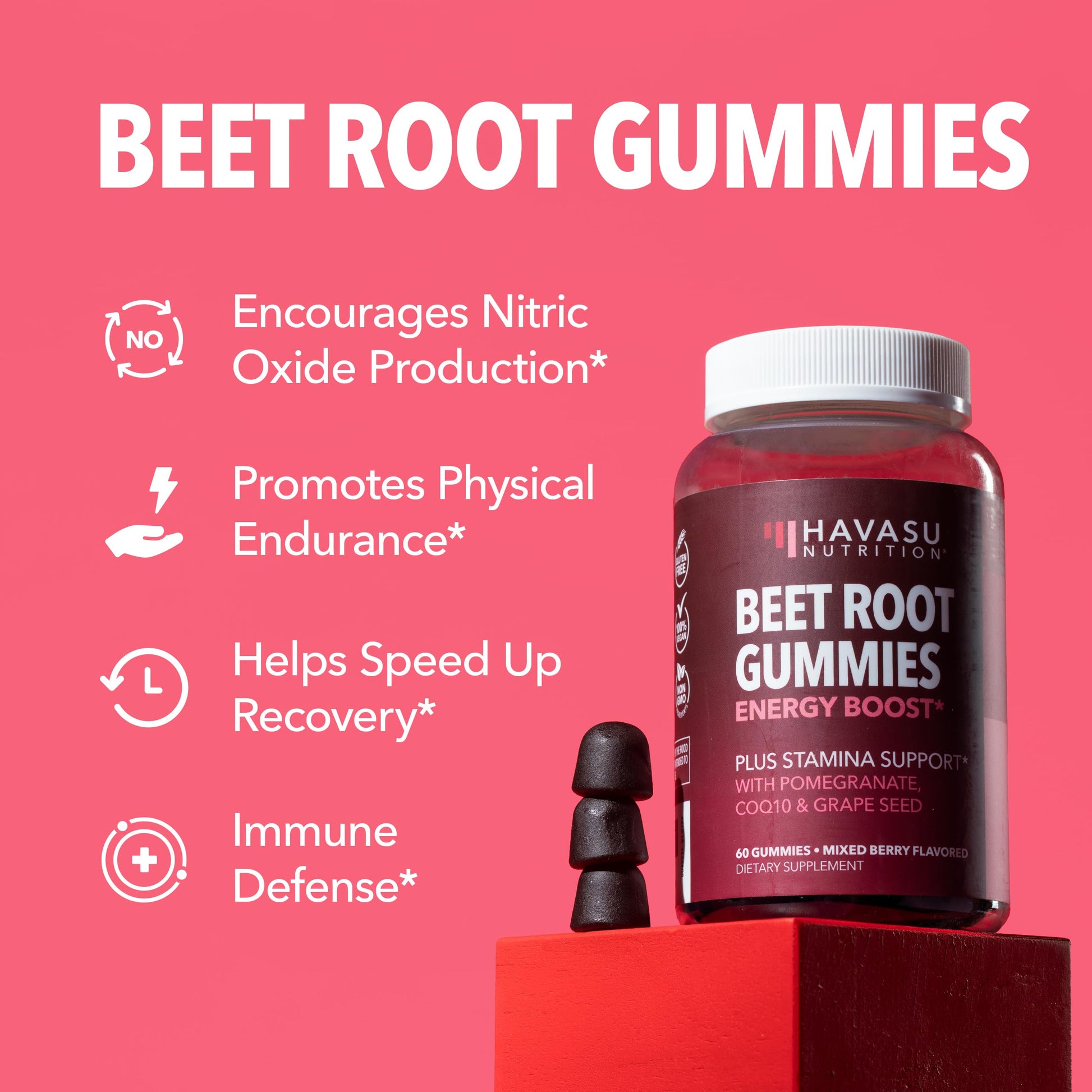Beet Root Gummies with COQ10 & Pomegranate - Nitric Oxide Supplement for Men and Women - Beetroot for Endurance, Performance, Recovery - Vegan, Non-GMO, Gluten Free HAVASU NUTRITION buy supplements canada