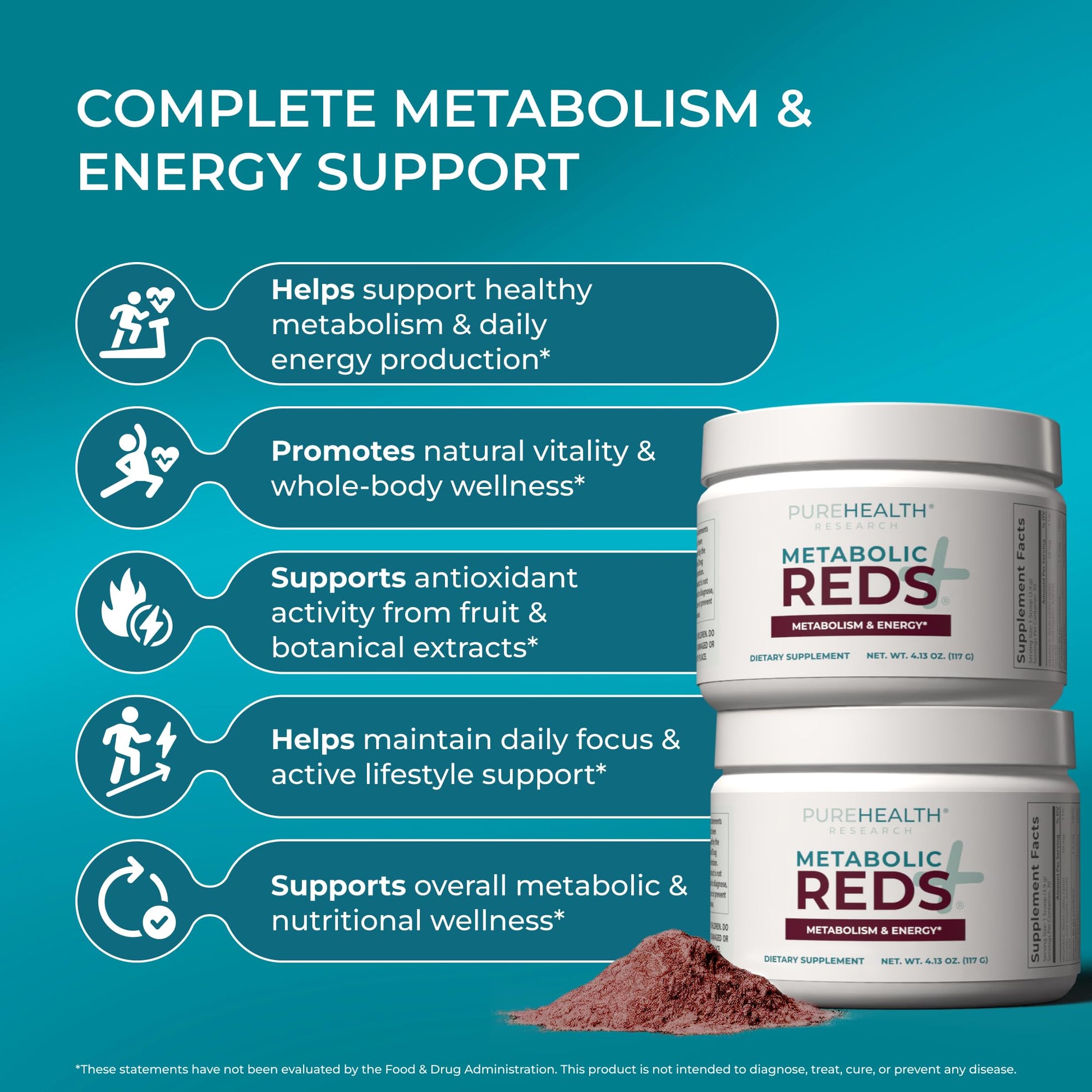 PUREHEALTH RESEARCH Metabolic Reds - Organic Superfood Powder Supplement - Fruit, Veggie, Adaptogenic, Probiotic Blends & More - for Metabolism & Energy Support - 4.13 Oz. - 30 Servings PUREHEALTH RESEARCH buy supplements canada