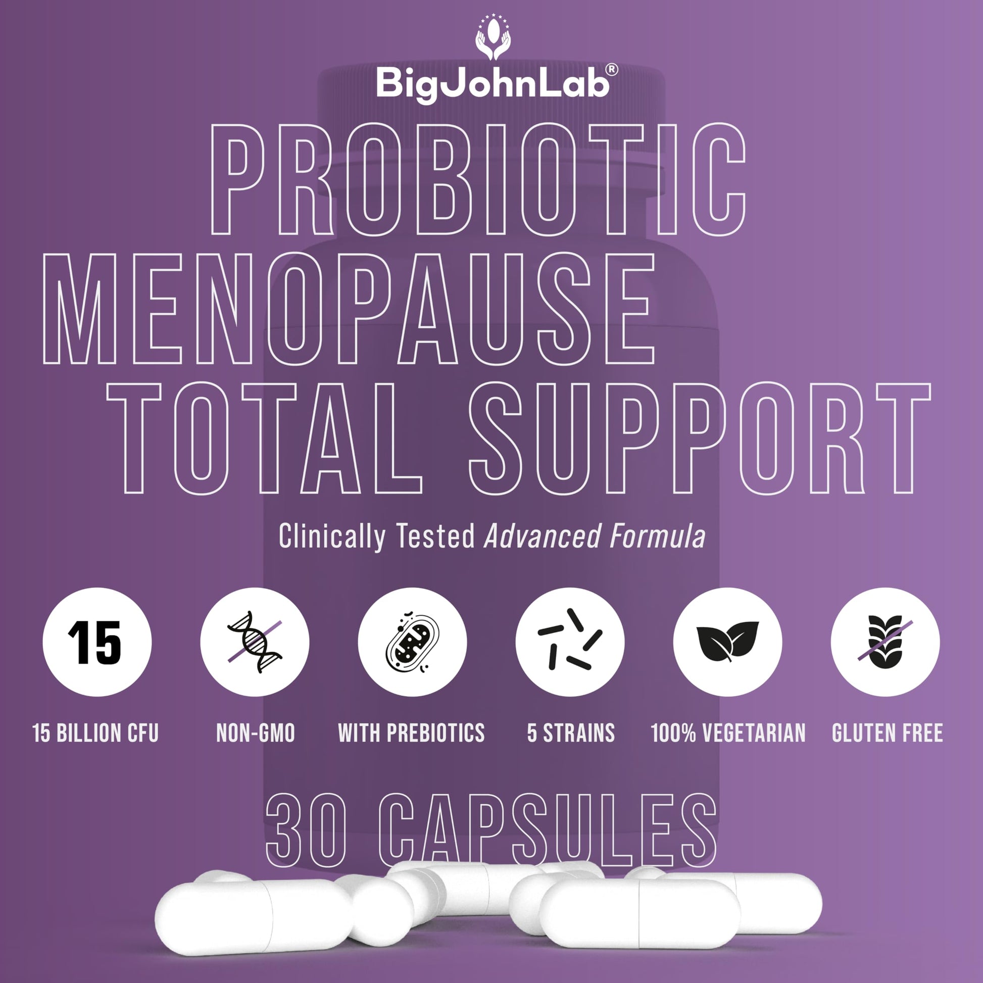 BIGJOHNLAB® - Menopause Total Support – Advanced Probiotic Formula with 5 Strains & 15 Billion CFU, Resveratrol, Black Cohosh, Acacia Fiber, Non-GMO & 100% Vegetarian BIGJOHNLAB buy supplements canada